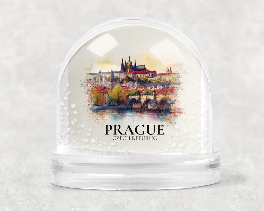 Prague Czech Republic Snow Globe, Personalized Watercolor, Custom Travel Souvenir Keepsake City Dome