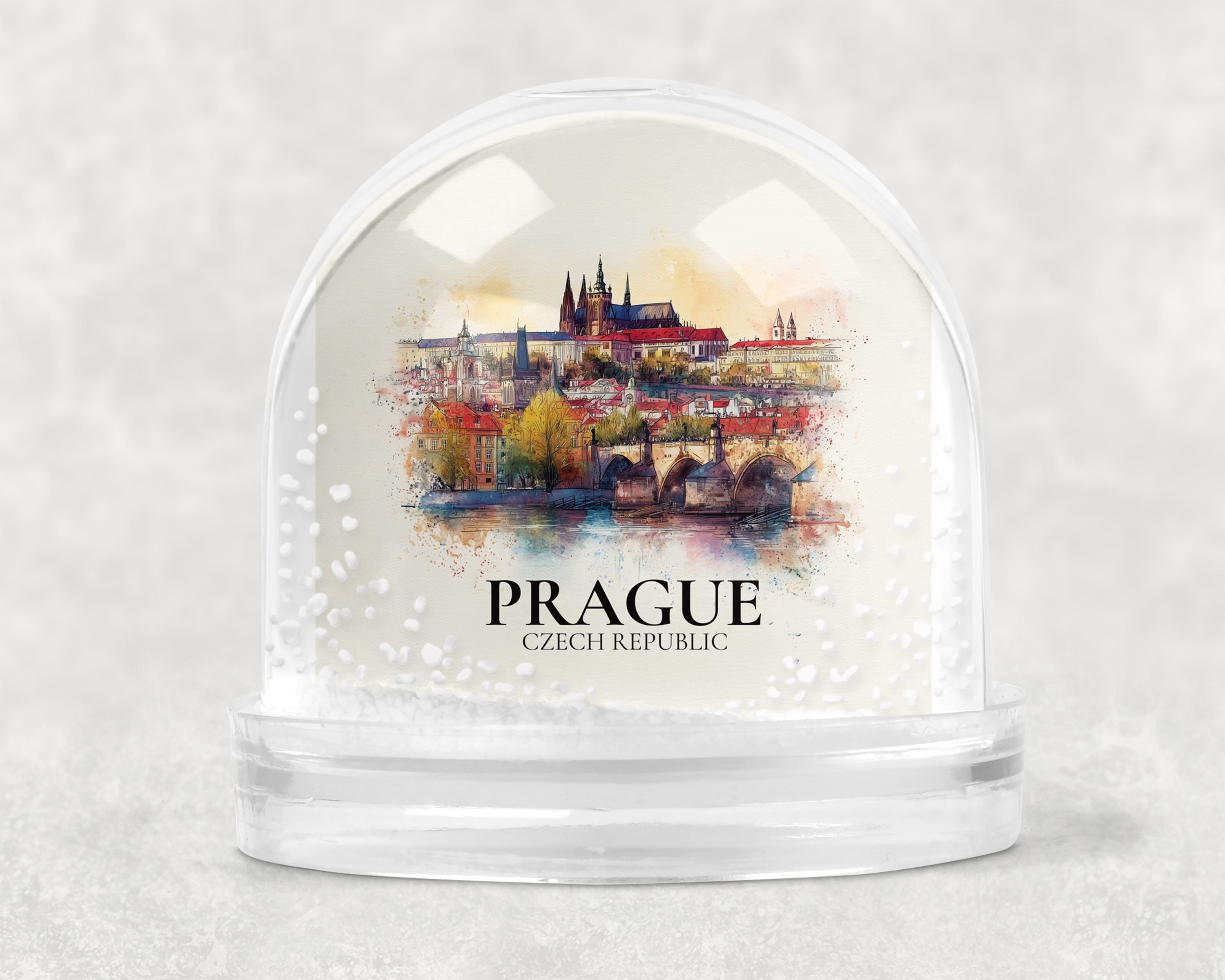 Prague Czech Republic Snow Globe, Personalized Watercolor, Custom Travel Souvenir Keepsake City Dome