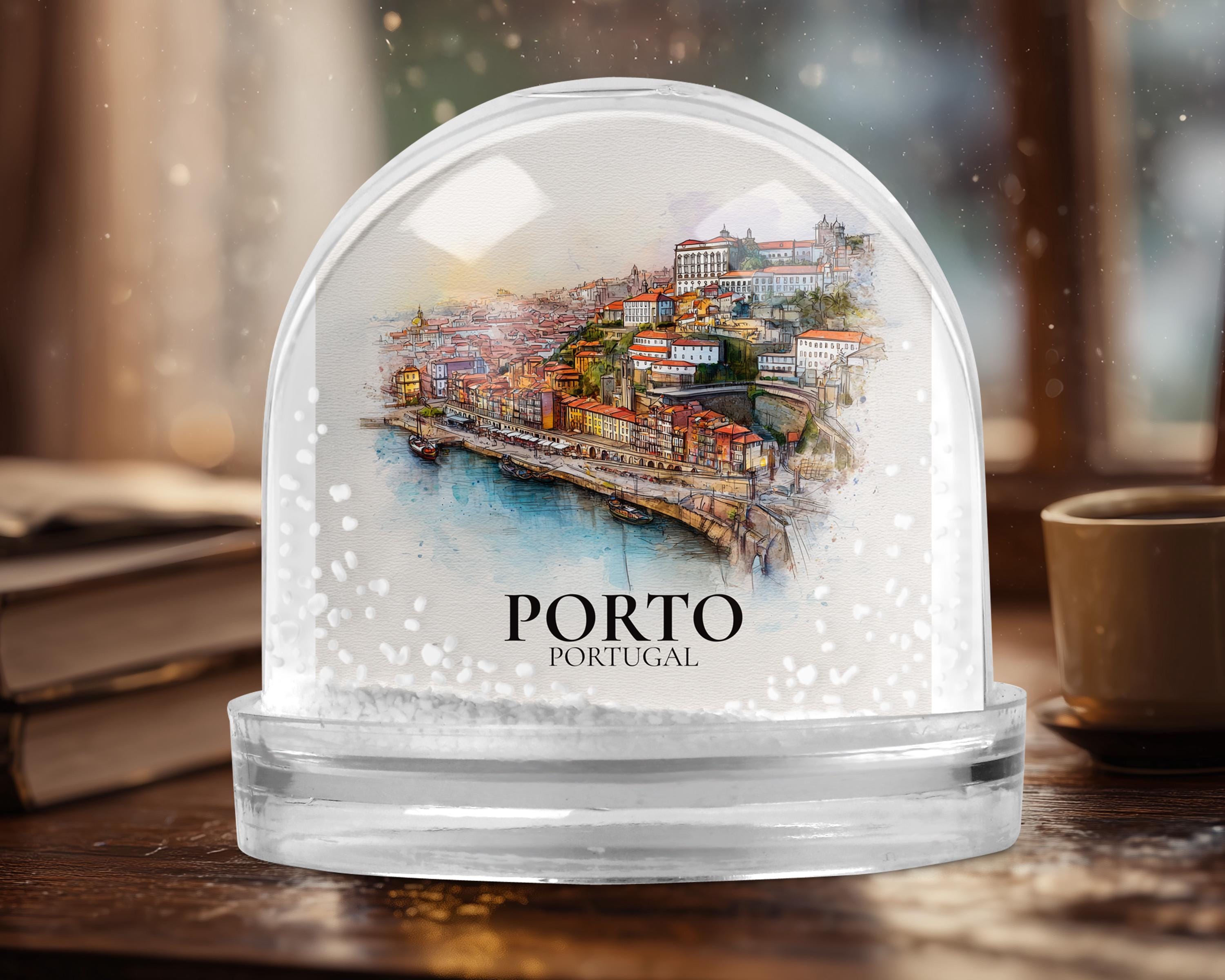Porto Portugal Snow Globe, Personalized Watercolor, Custom Travel Souvenir Keepsake City Dome