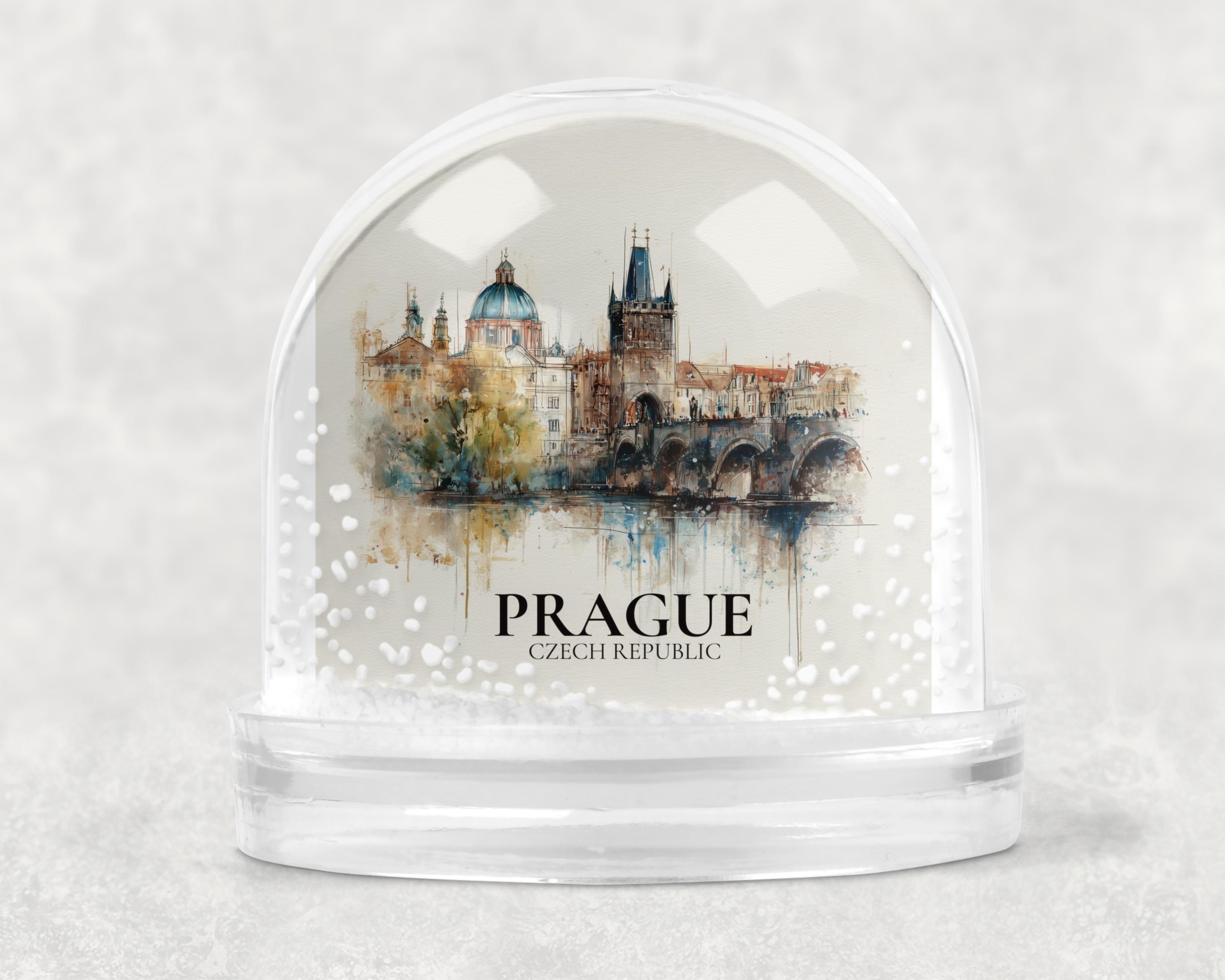 Prague Snow Globe Czech Republic Decor, Personalized Watercolor, Custom Travel Souvenir Keepsake City Dome