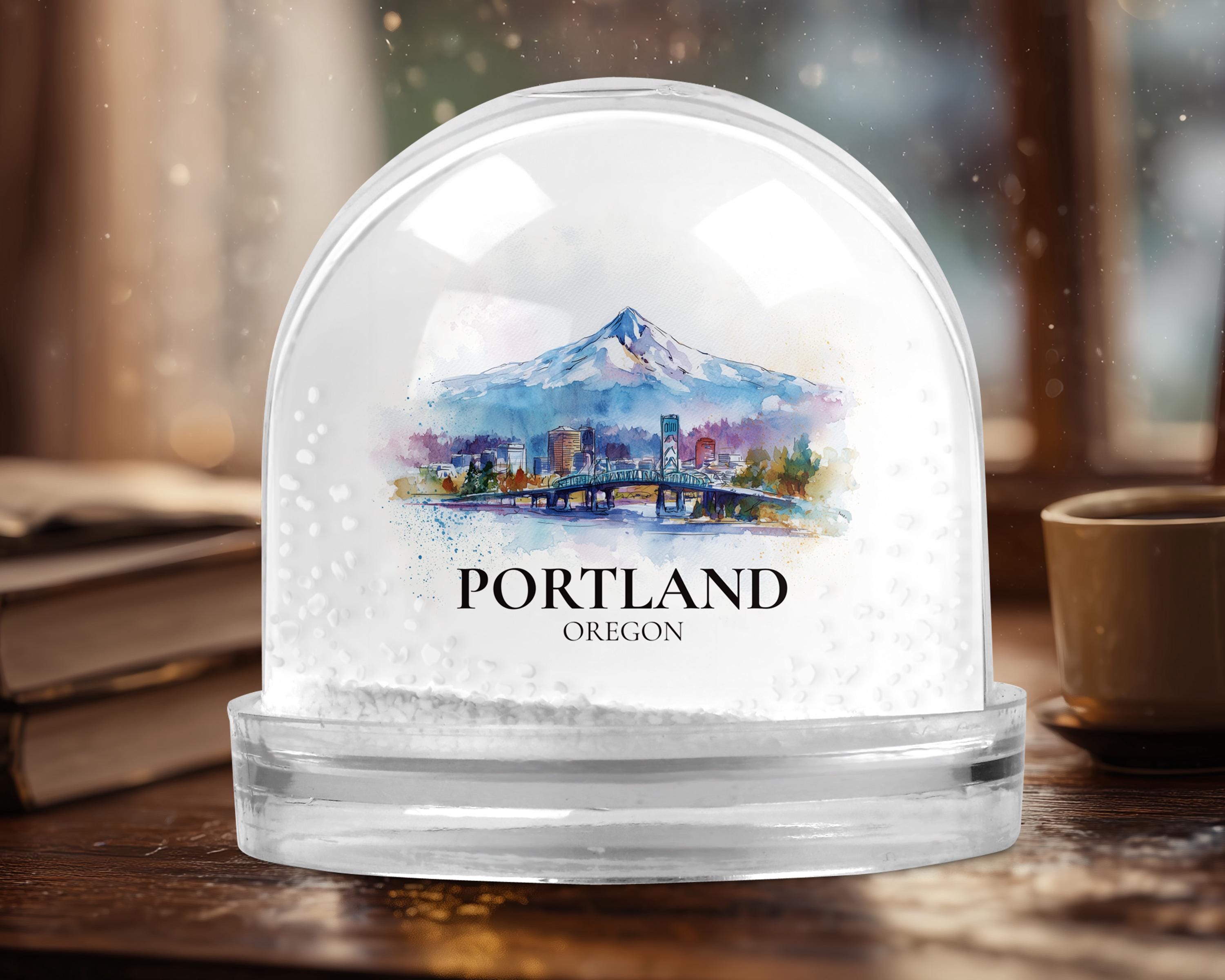 Portland Oregon Snow Globe, Personalized Watercolor, Custom Travel Souvenir Keepsake City Dome