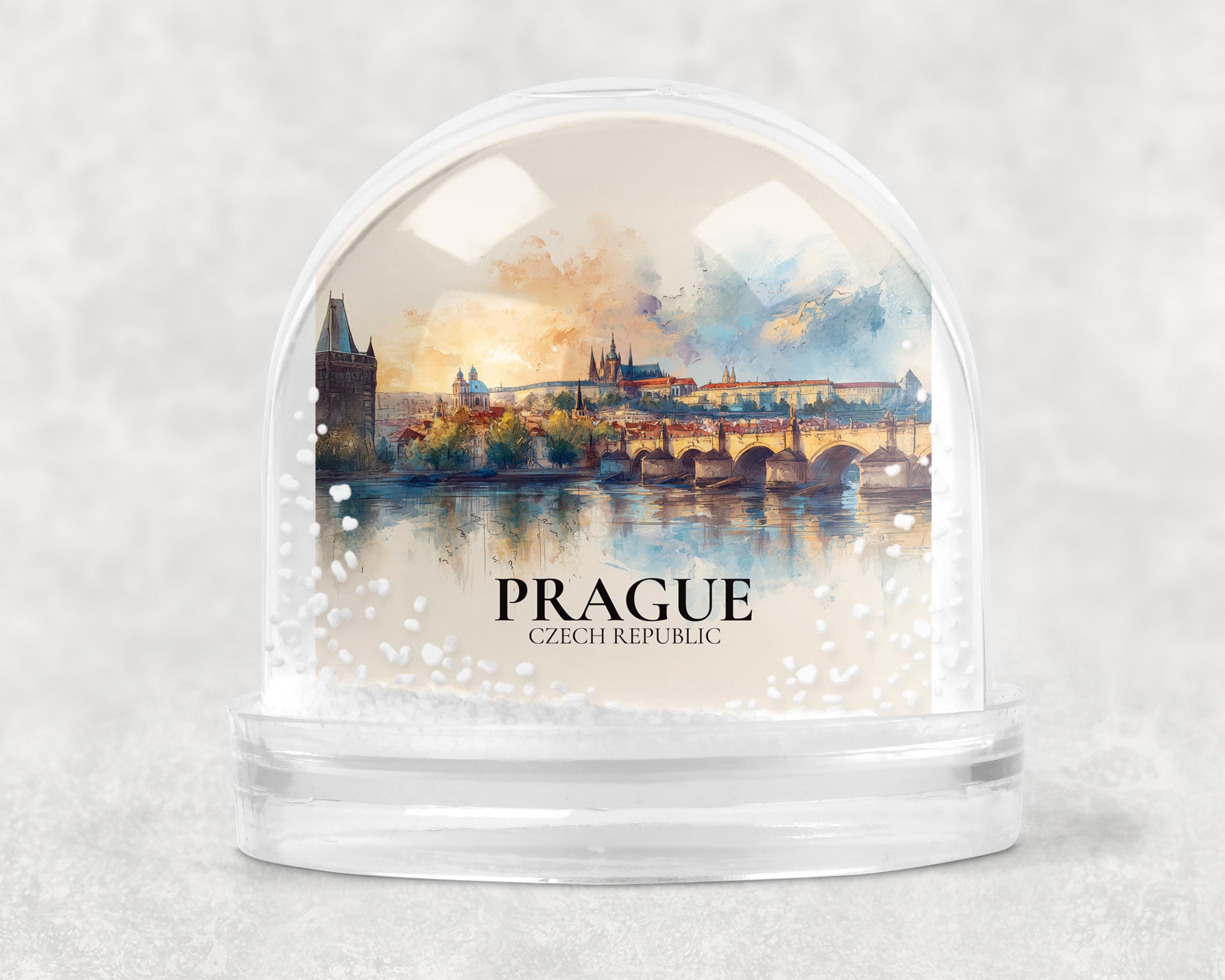 Prague Snow Globe, Personalized Czech Republic Watercolor, Custom Travel Souvenir Keepsake City Dome