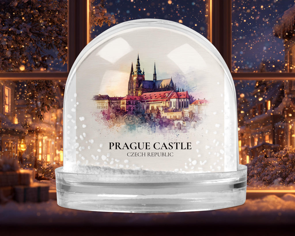 Prague Castle Czech Republic Snow Globe, Personalized Watercolor, Custom Travel Souvenir Keepsake City Dome