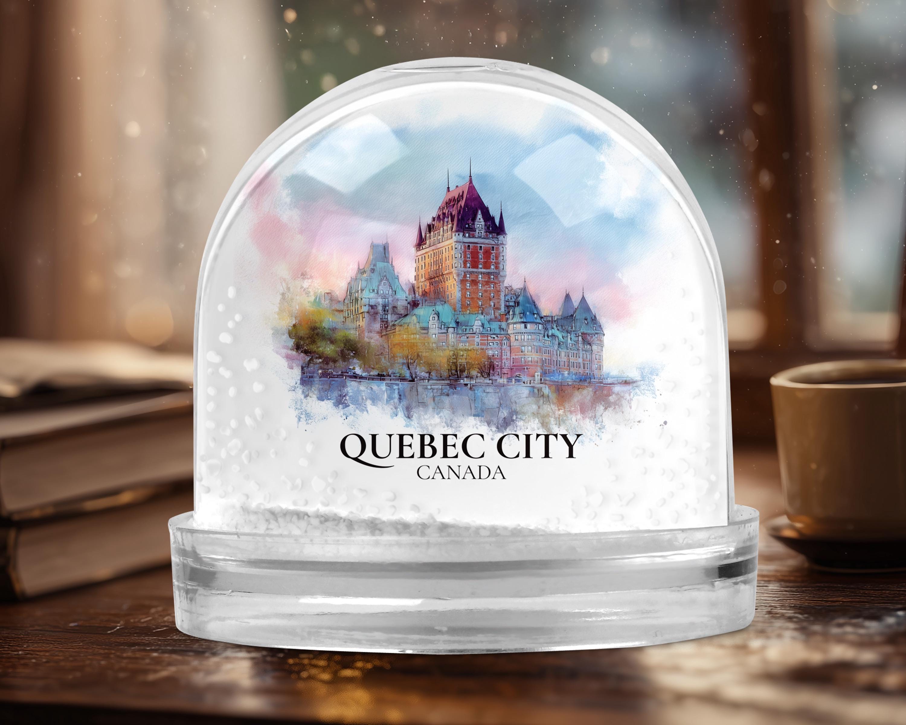Quebec City Snow Globe, Personalized Watercolor Travel Keepsake