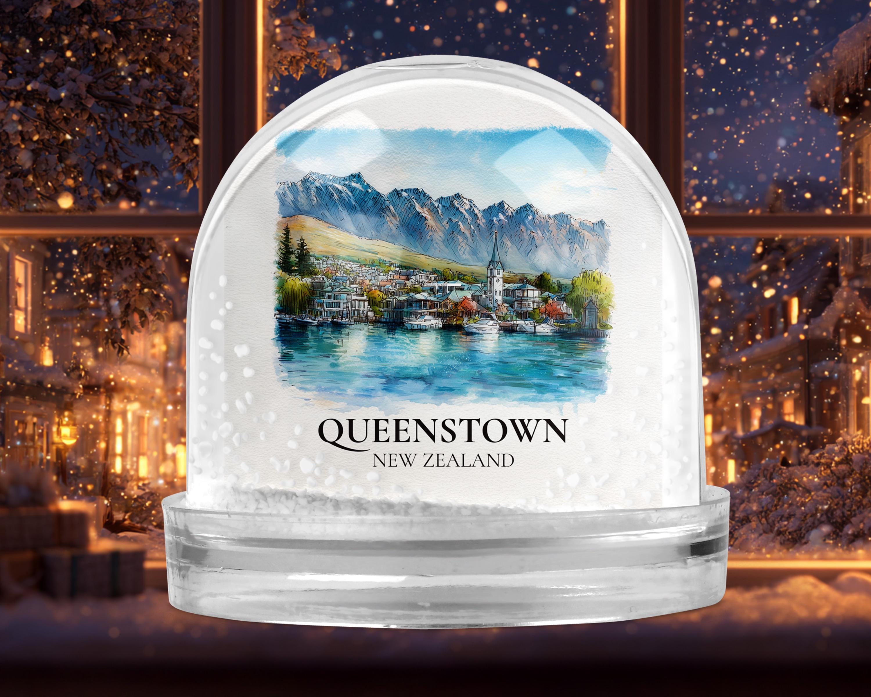 Queenstown New Zealand Snow Globe, Personalized Watercolor, Custom Travel Souvenir Keepsake City Dome