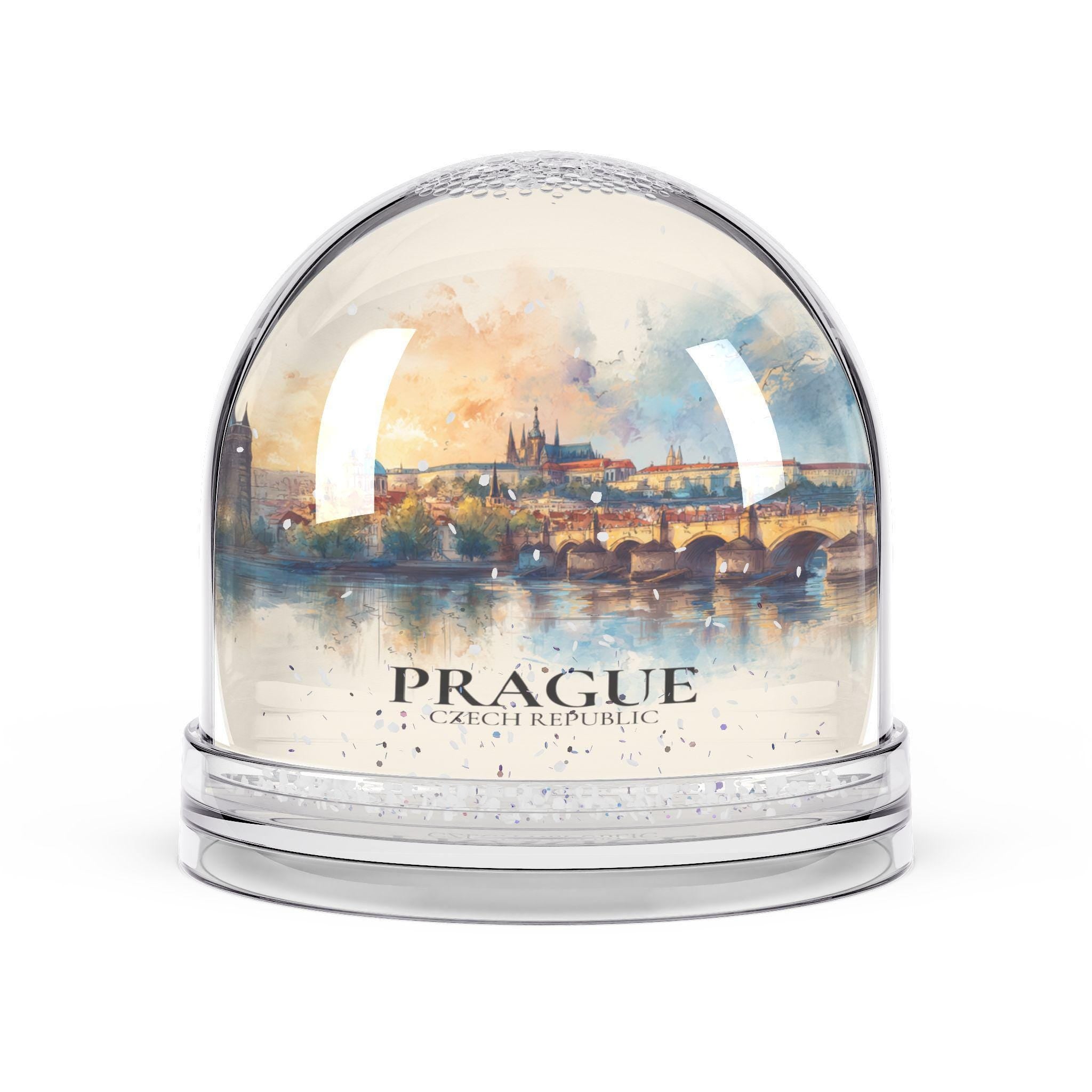 Prague Snow Globe, Personalized Czech Republic Watercolor, Custom Travel Souvenir Keepsake City Dome