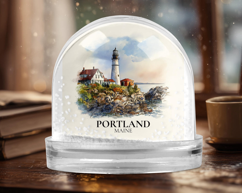 Portland Maine Snow Globe, Personalized Watercolor, Custom Travel Souvenir Keepsake City Dome