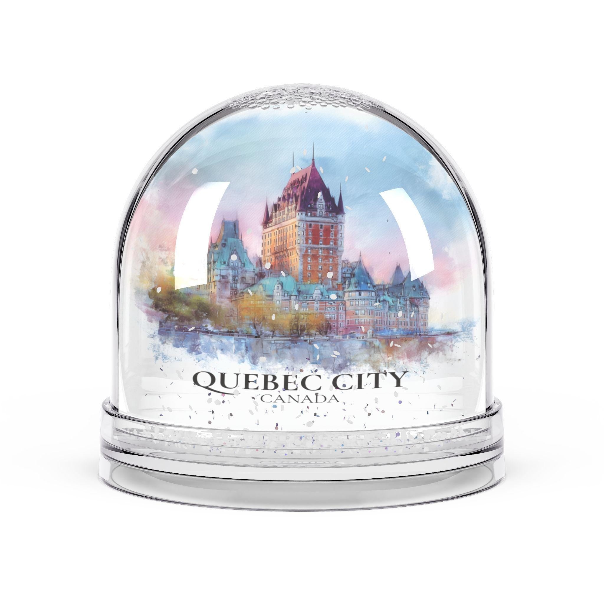 Quebec City Snow Globe, Personalized Watercolor Travel Keepsake