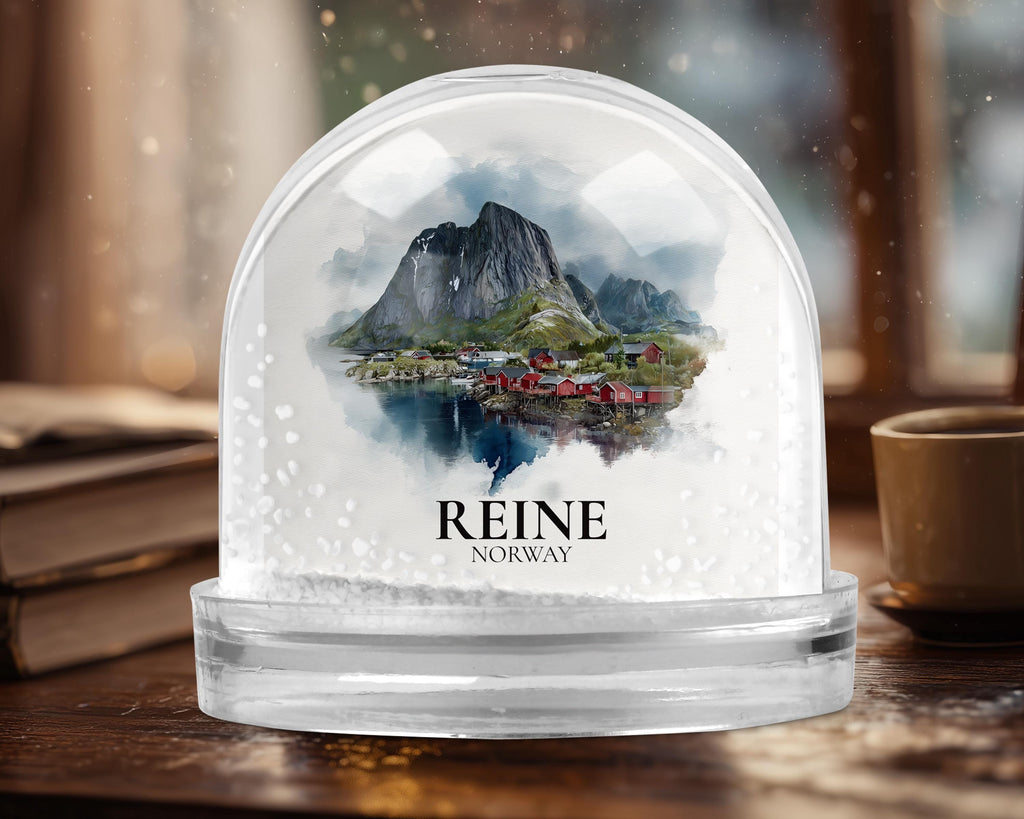Reine Norway Snow Globe, Personalized Watercolor, Custom Travel Souvenir Keepsake City Dome