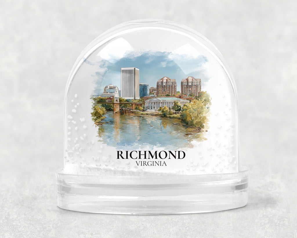 Richmond Virginia Snow Globe, Personalized Watercolor, Custom Travel Souvenir Keepsake City Dome