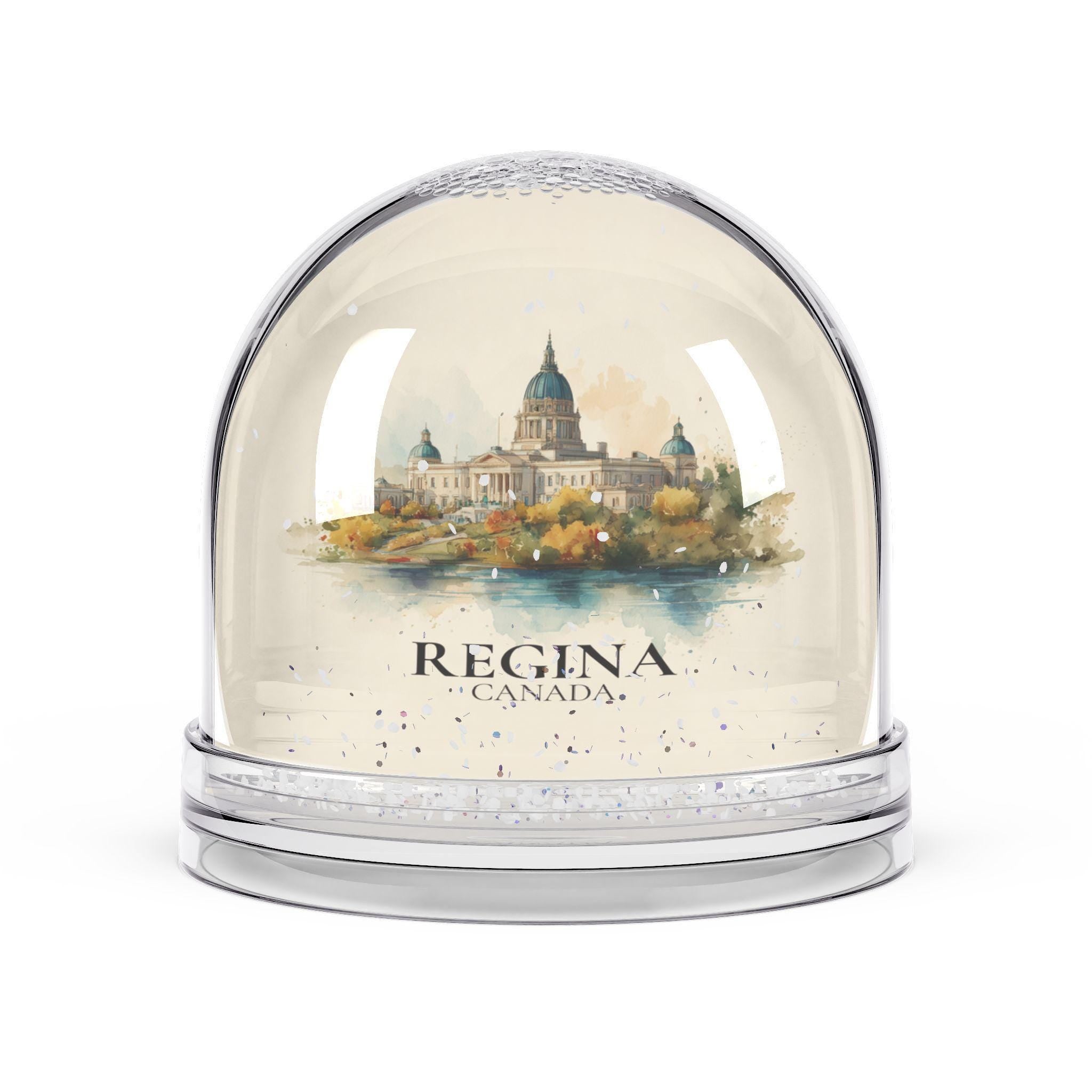 Regina Canada Saskatchewan Snow Globe, Personalized Watercolor, Custom Travel Souvenir Keepsake City Dome