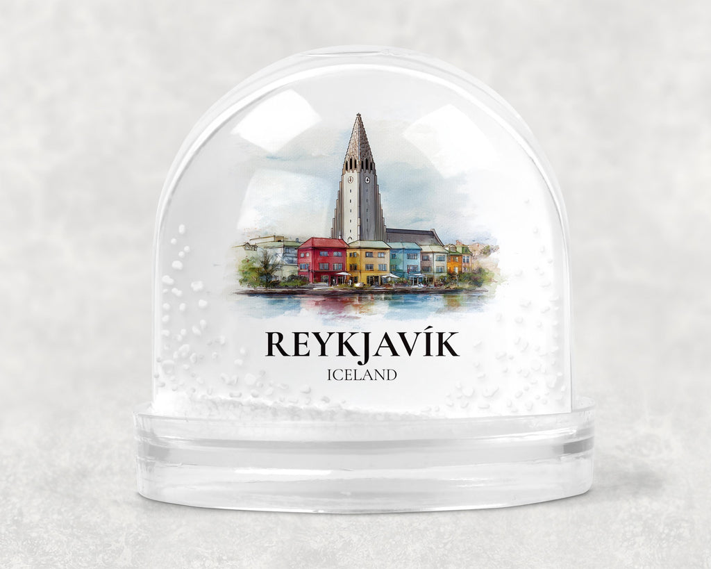 Reykjavik Iceland Snow Globe, Personalized Watercolor, Custom Travel Souvenir Keepsake City Dome