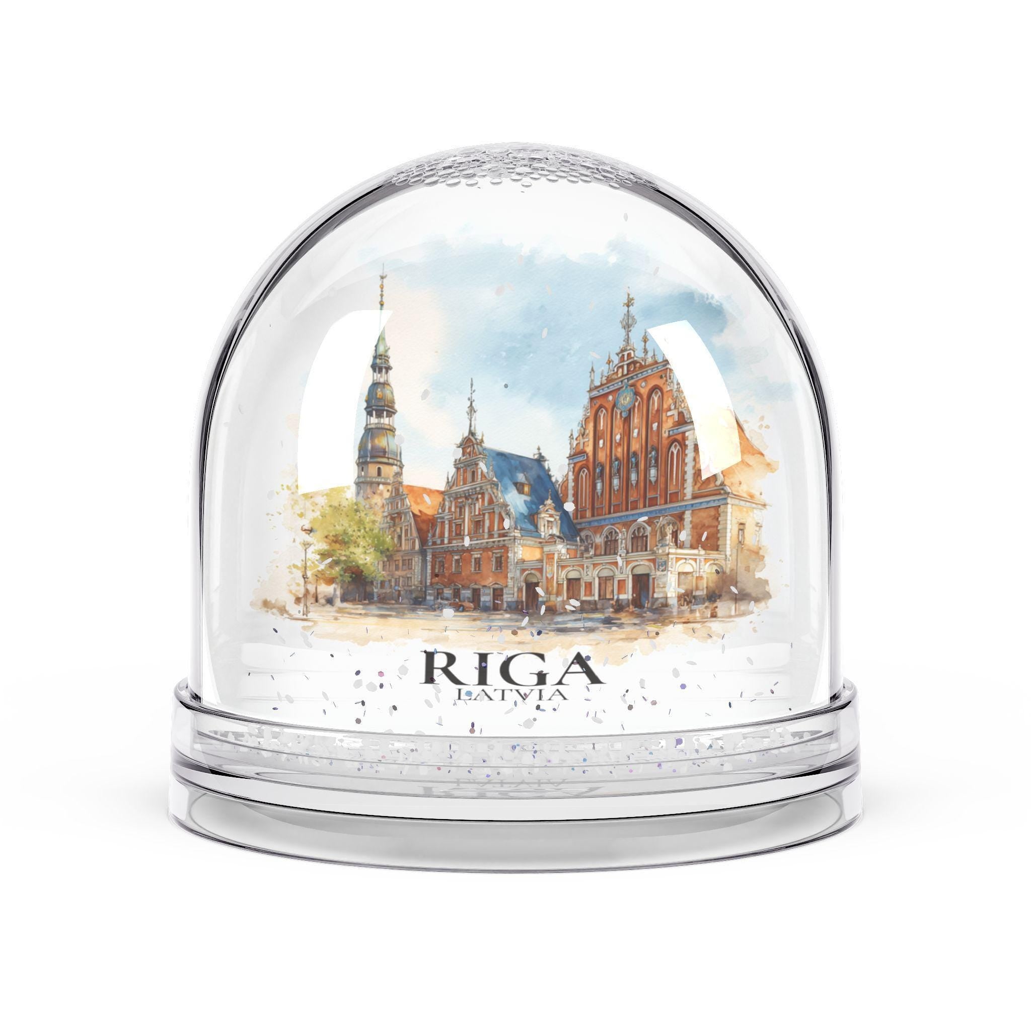 Riga Latvia Snow Globe, Personalized Watercolor, Custom Travel Souvenir Keepsake City Dome
