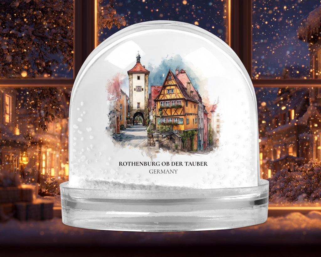 Rothenburg ob der Tauber Germany Snow Globe, Personalized Watercolor, Custom Travel Souvenir Keepsake City Dome