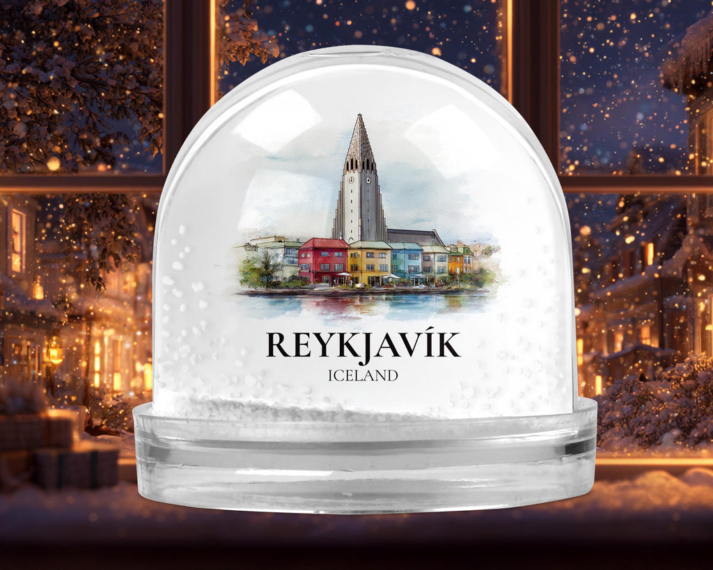 Reykjavik Iceland Snow Globe, Personalized Watercolor, Custom Travel Souvenir Keepsake City Dome