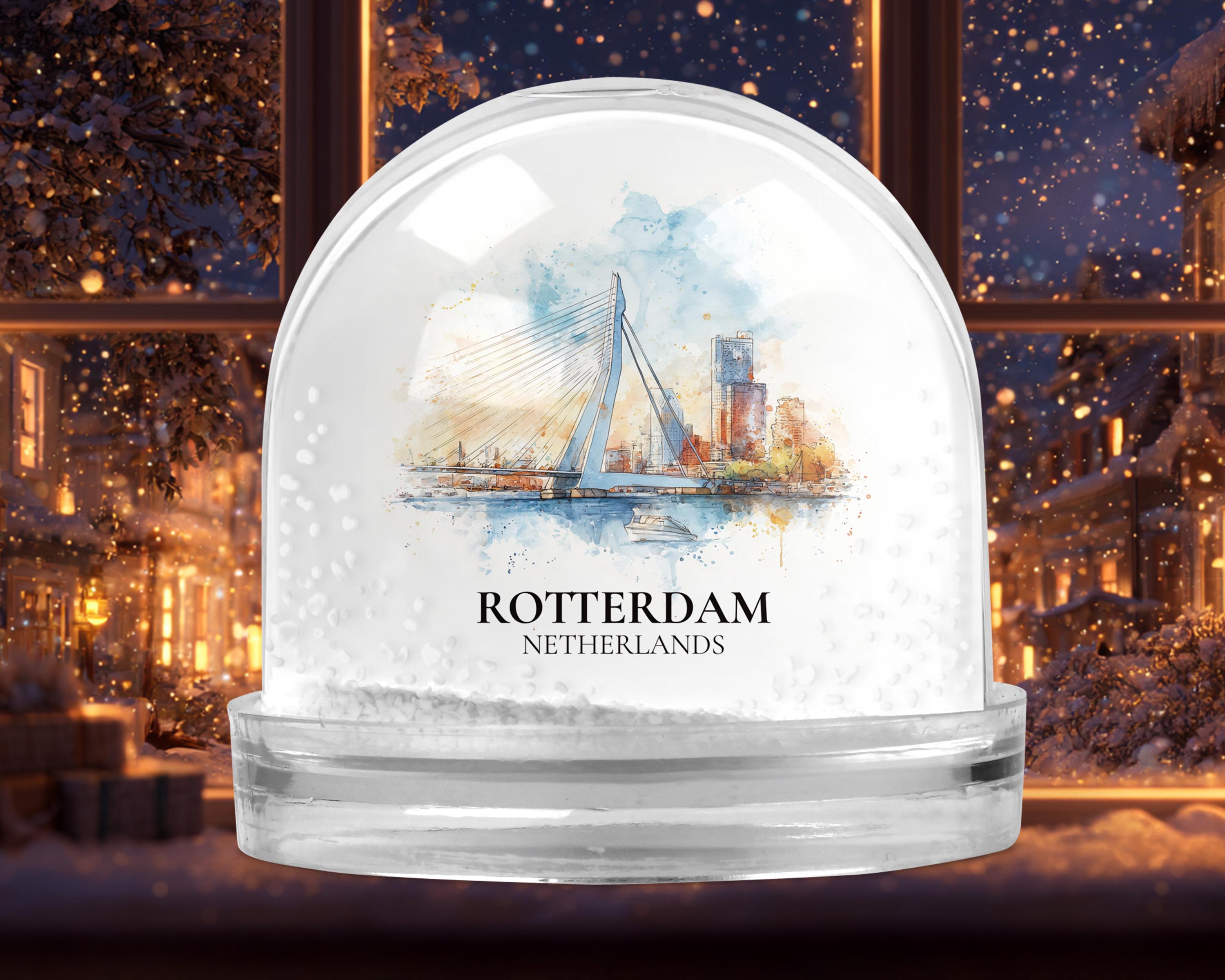 Rotterdam Netherlands Snow Globe, Personalized Watercolor, Custom Travel Souvenir Keepsake City Dome