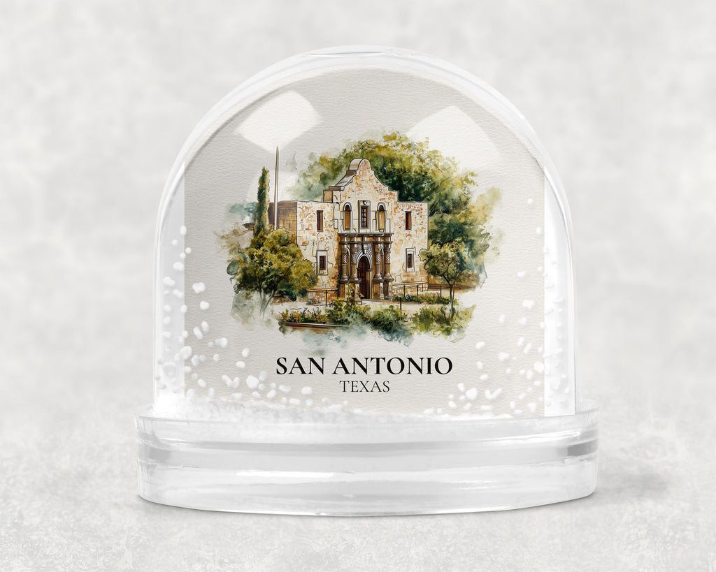San Antonio Texas Snow Globe, Personalized Watercolor, Custom Travel Souvenir Keepsake City Dome