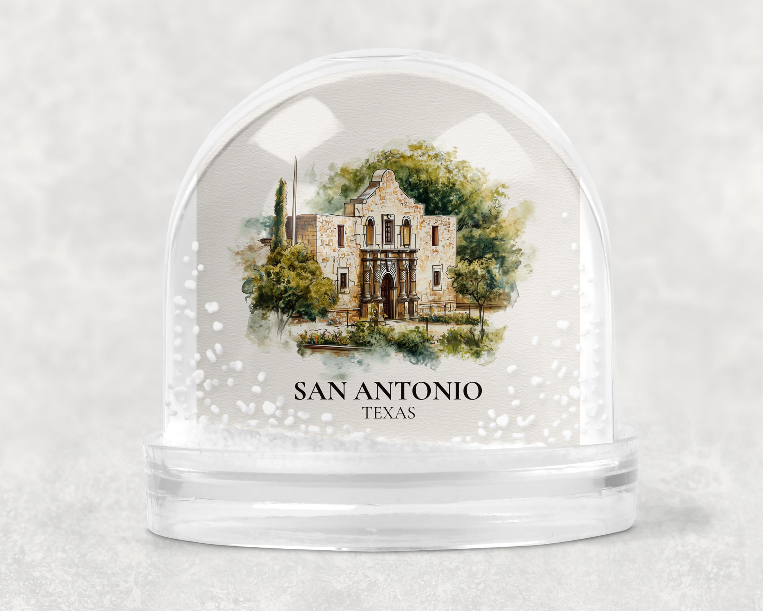 San Antonio Texas Snow Globe, Personalized Watercolor, Custom Travel Souvenir Keepsake City Dome