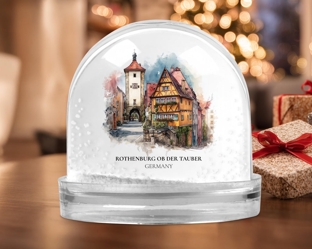 Rothenburg ob der Tauber Germany Snow Globe, Personalized Watercolor, Custom Travel Souvenir Keepsake City Dome