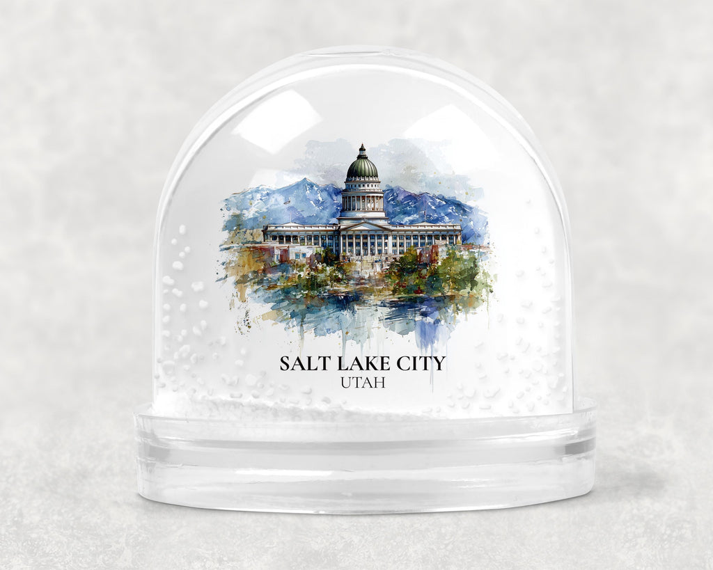 Salt Lake City Utah Snow Globe, Personalized Watercolor, Custom Travel Souvenir Keepsake City Dome