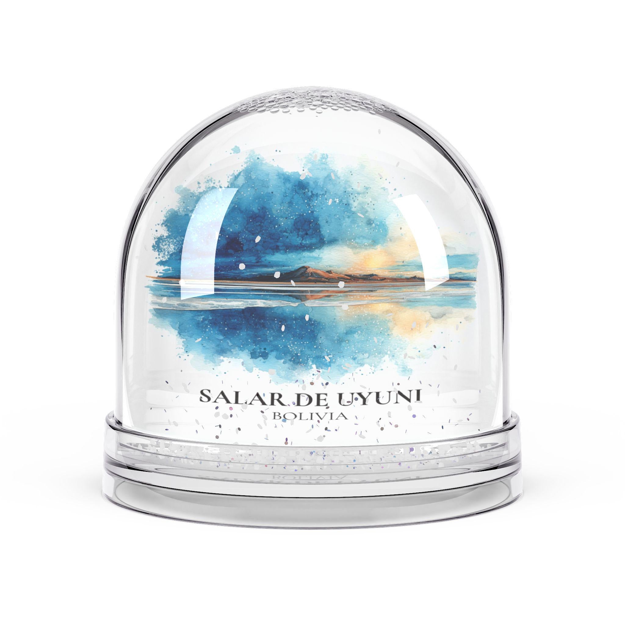 Salar de Uyuni Bolivia Snow Globe, Personalized Watercolor, Custom Travel Souvenir Keepsake City Dome