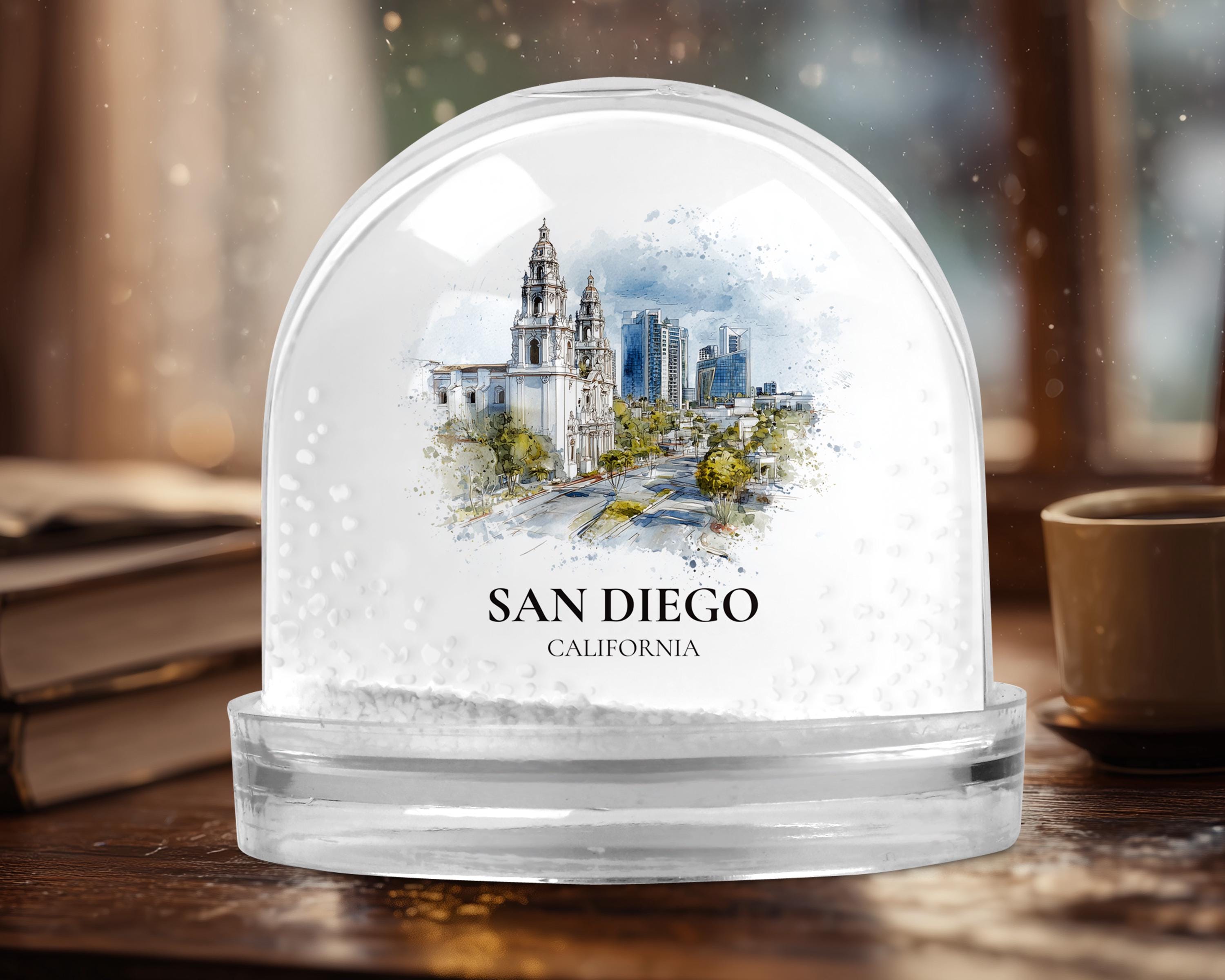 San Diego California Snow Globe, Personalized Watercolor, Custom Travel Souvenir Keepsake City Dome