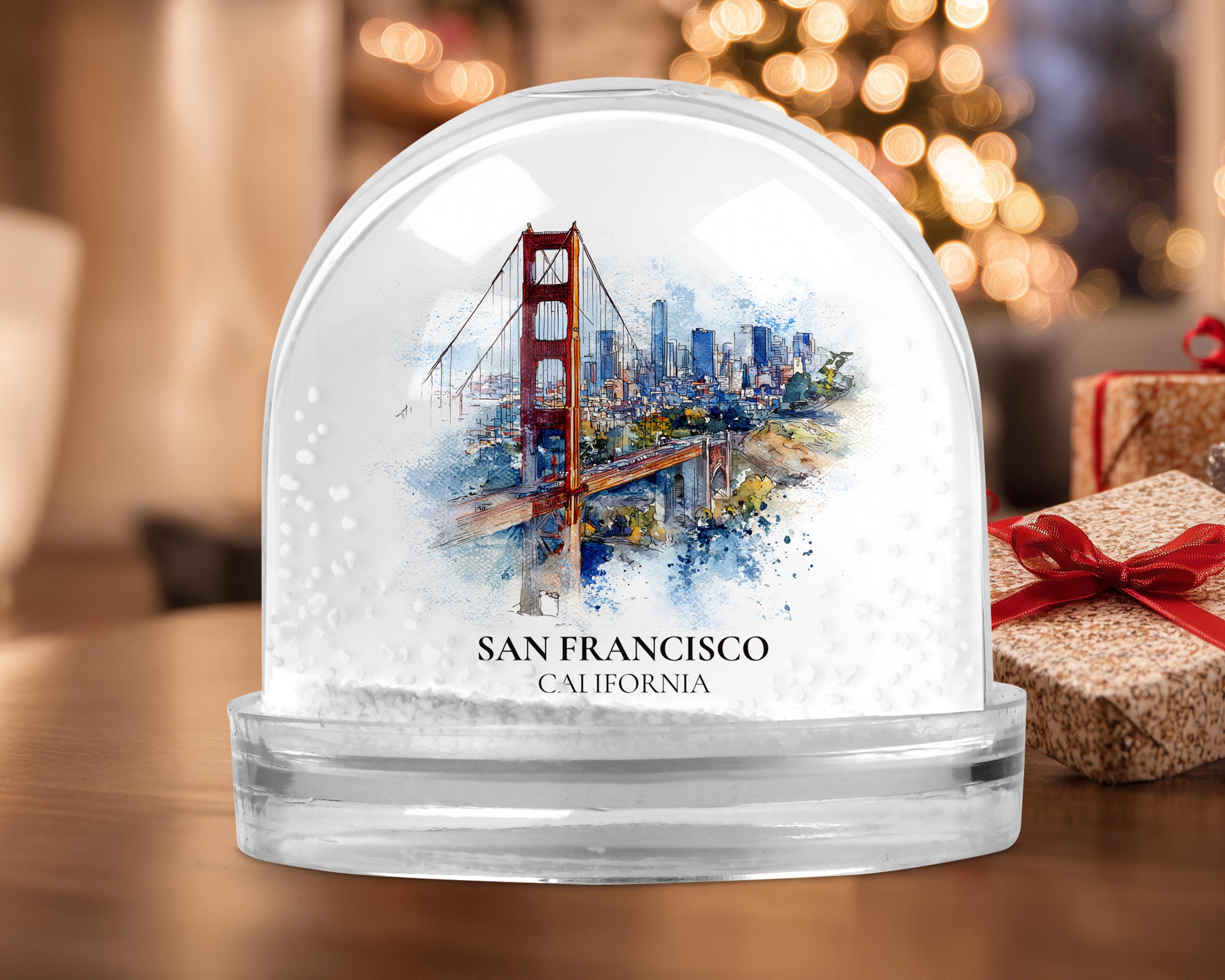 San Francisco California Snow Globe, Personalized Watercolor, Custom Travel Souvenir Keepsake City Dome