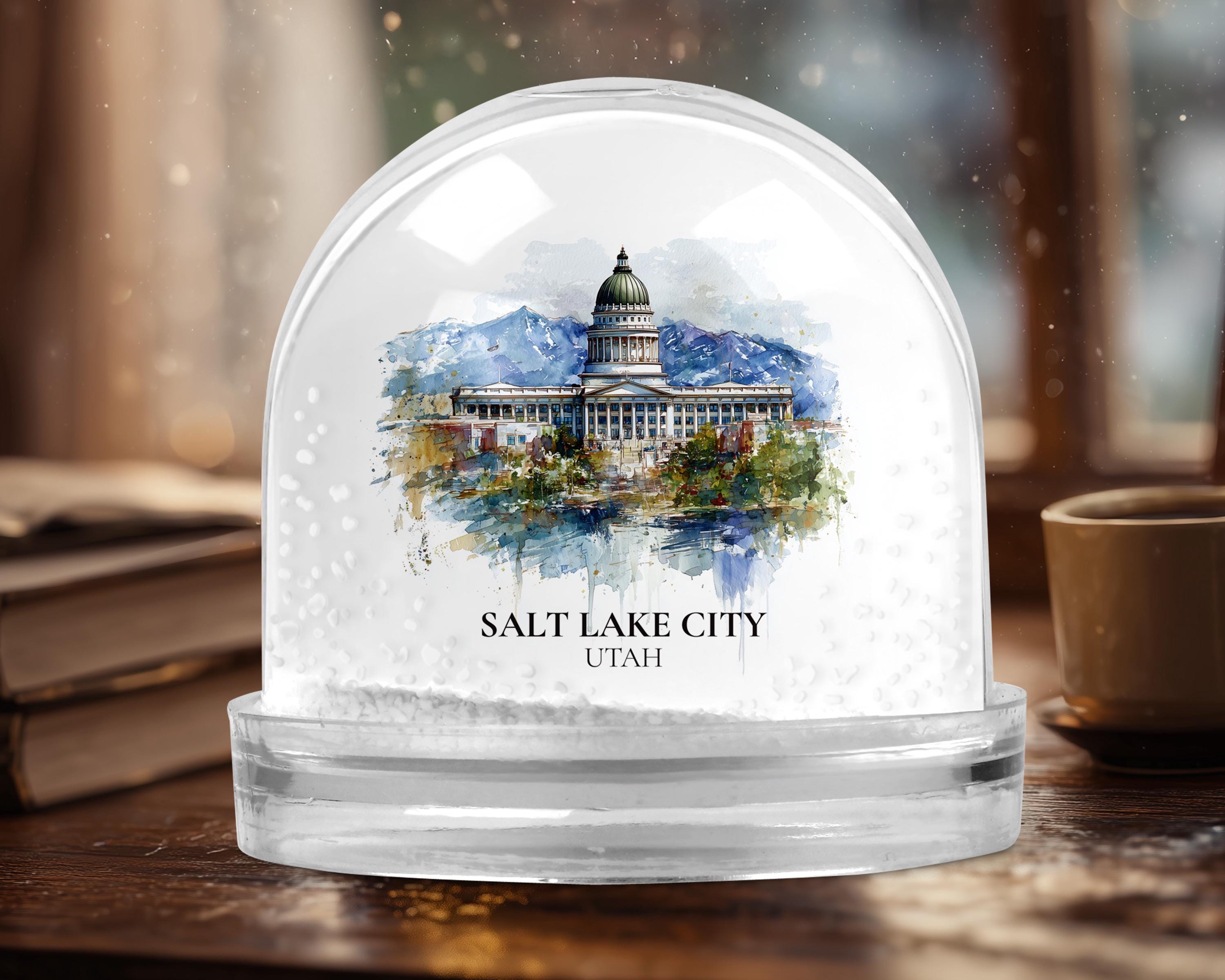 Salt Lake City Utah Snow Globe, Personalized Watercolor, Custom Travel Souvenir Keepsake City Dome