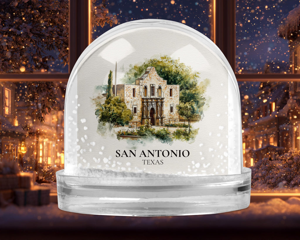 San Antonio Texas Snow Globe, Personalized Watercolor, Custom Travel Souvenir Keepsake City Dome