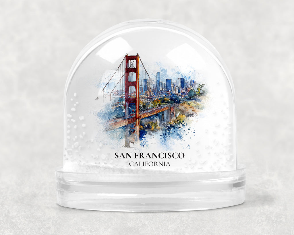 San Francisco California Snow Globe, Personalized Watercolor, Custom Travel Souvenir Keepsake City Dome