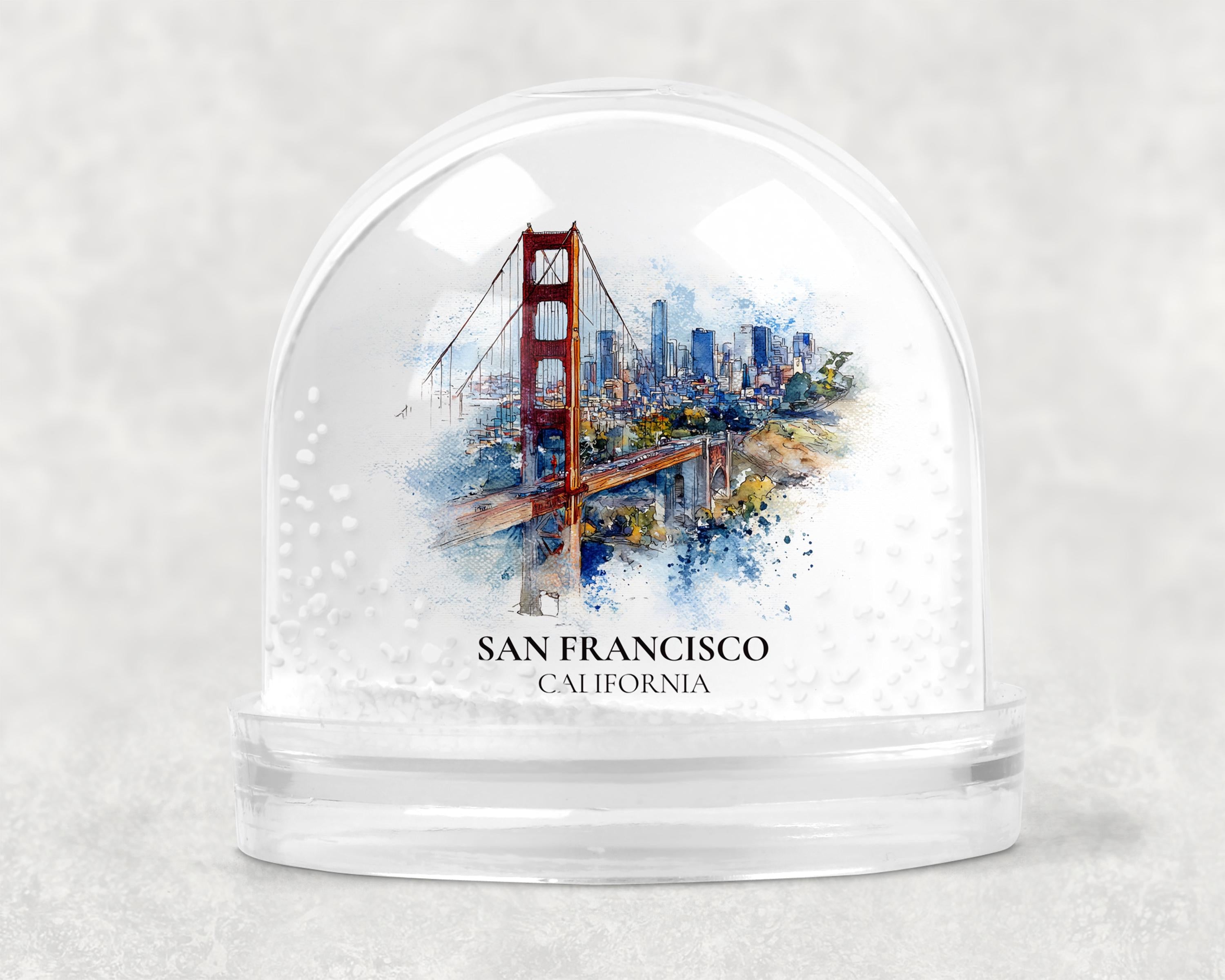 San Francisco California Snow Globe, Personalized Watercolor, Custom Travel Souvenir Keepsake City Dome