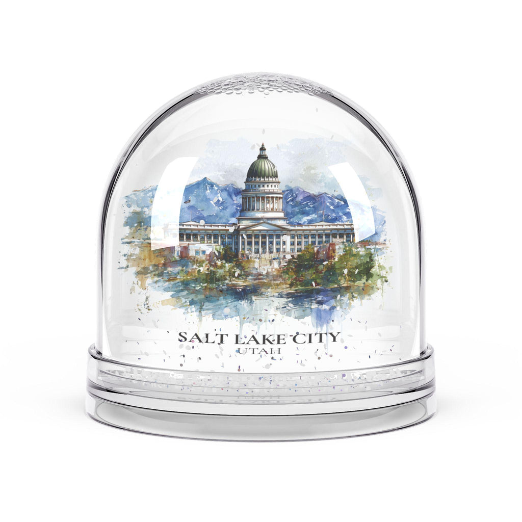 Salt Lake City Utah Snow Globe, Personalized Watercolor, Custom Travel Souvenir Keepsake City Dome