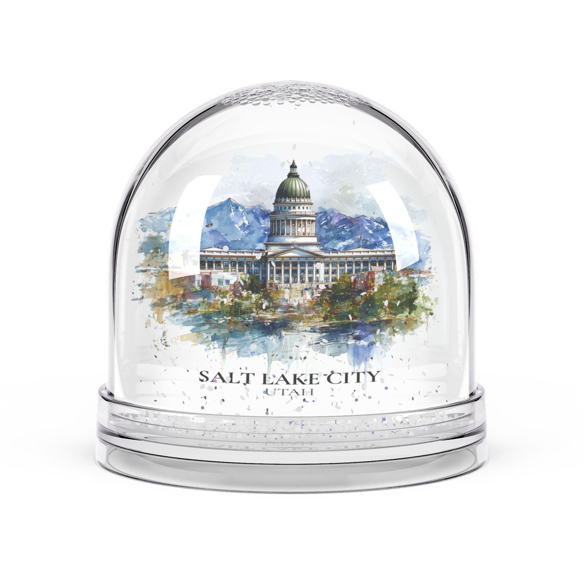 Salt Lake City Utah Snow Globe, Personalized Watercolor, Custom Travel Souvenir Keepsake City Dome