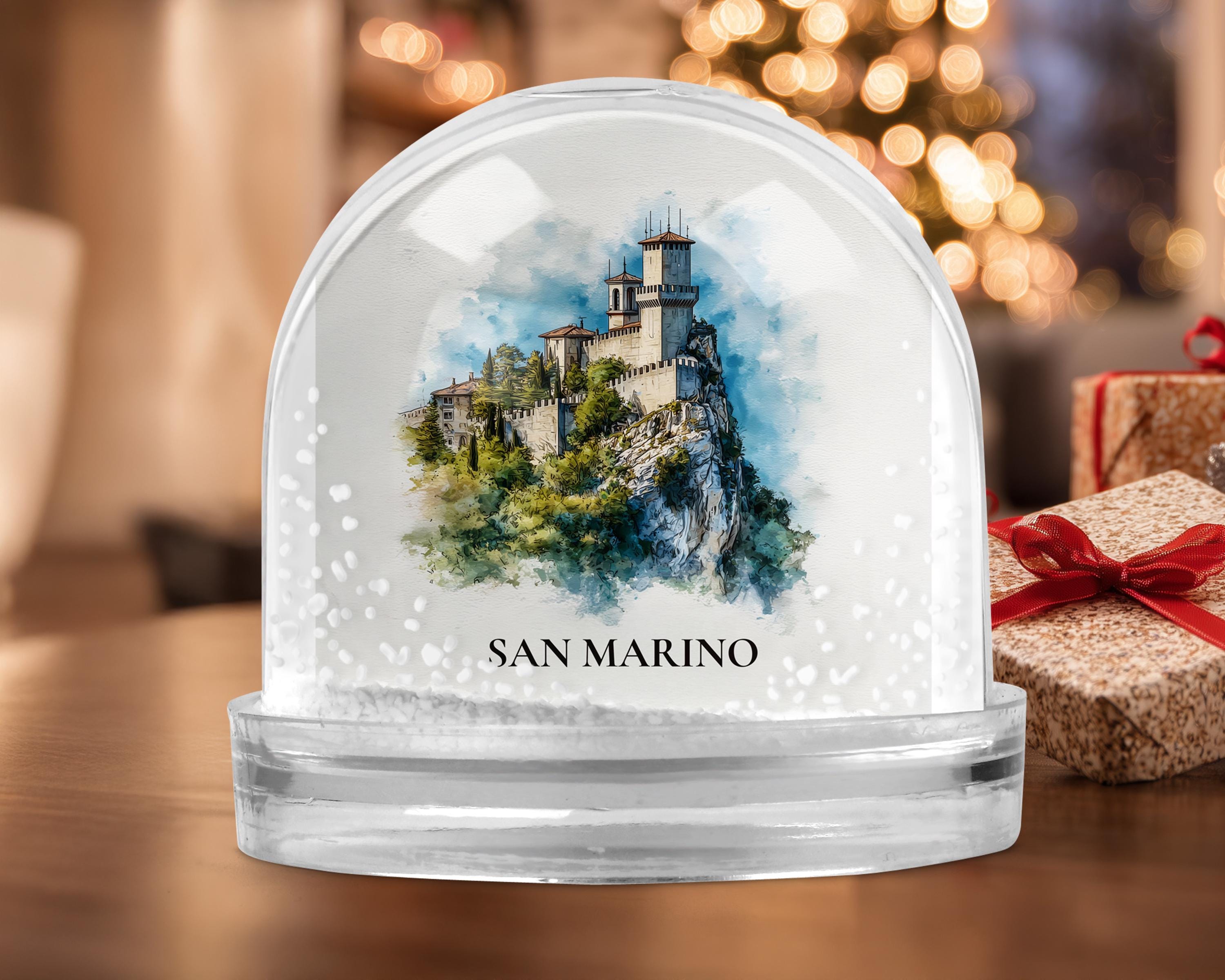 San Marino Snow Globe, Personalized Watercolor, Custom Travel Souvenir Keepsake City Dome