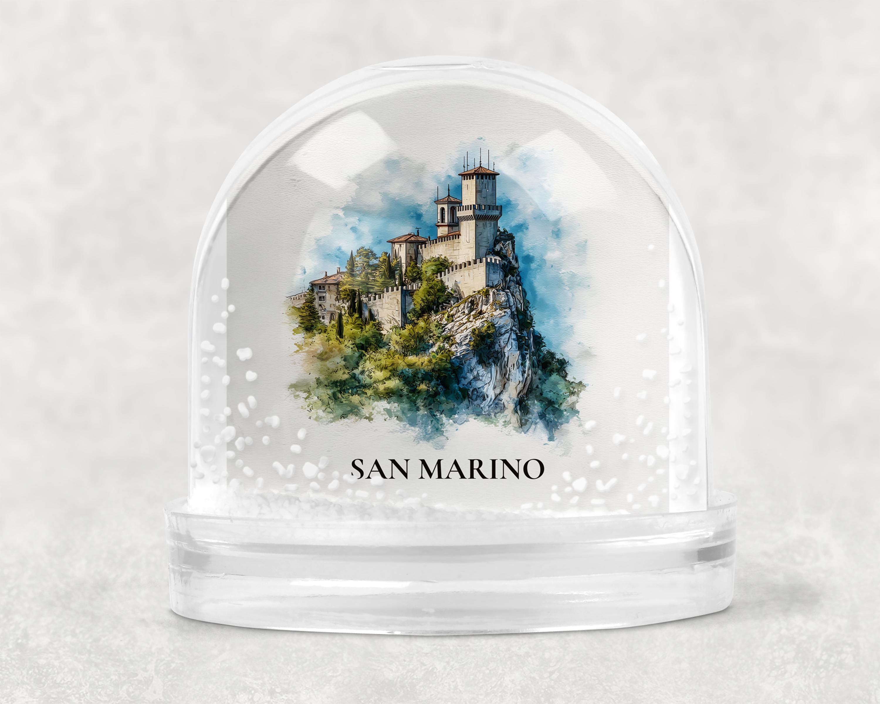 San Marino Snow Globe, Personalized Watercolor, Custom Travel Souvenir Keepsake City Dome