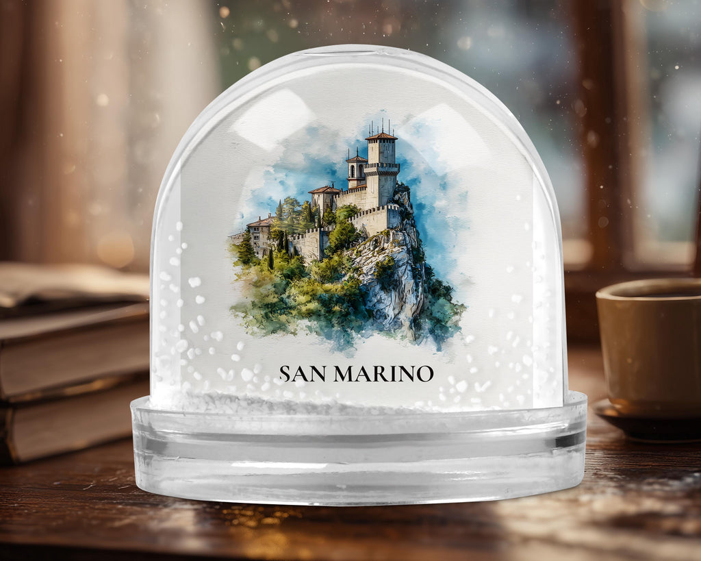 San Marino Snow Globe, Personalized Watercolor, Custom Travel Souvenir Keepsake City Dome
