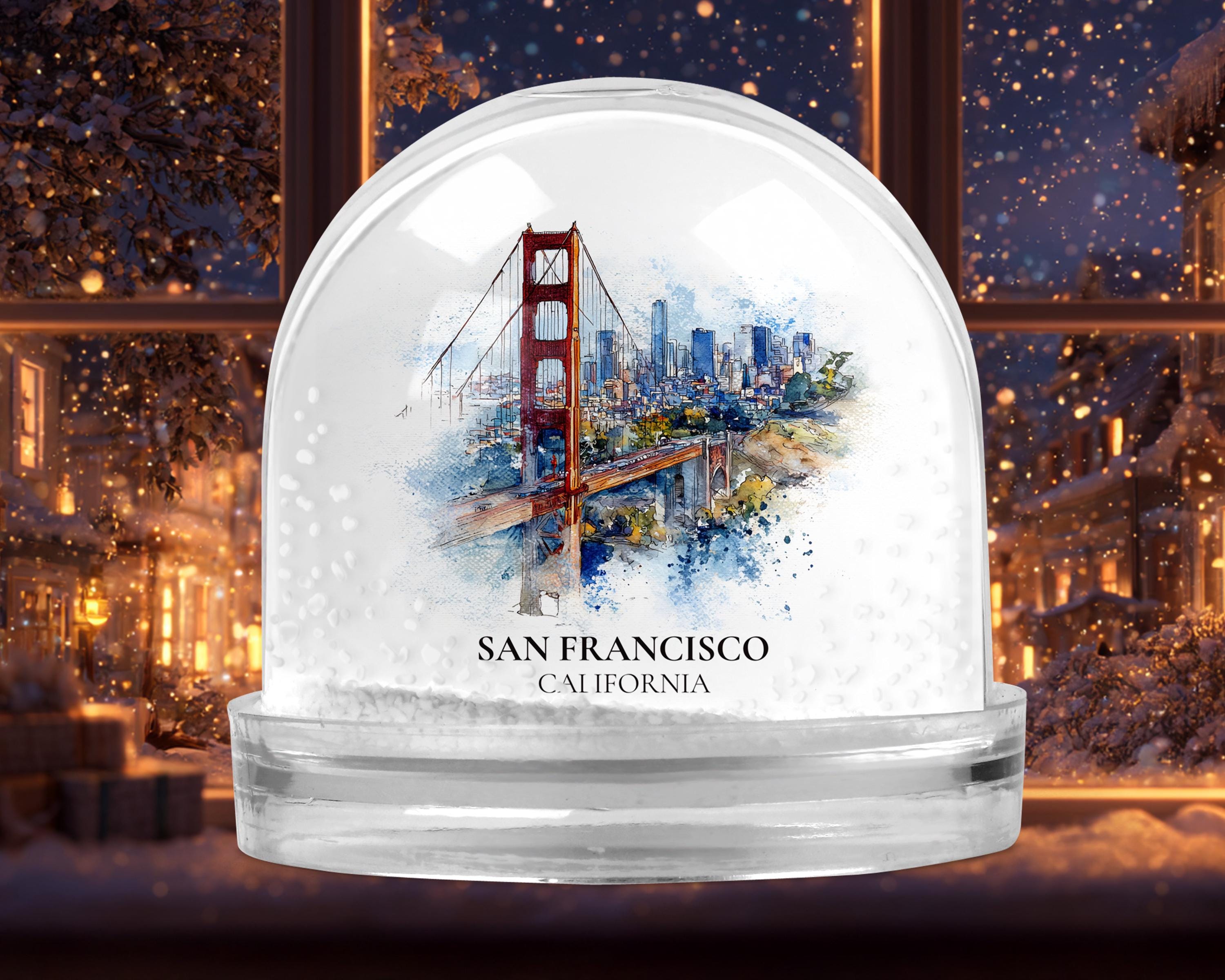 San Francisco California Snow Globe, Personalized Watercolor, Custom Travel Souvenir Keepsake City Dome