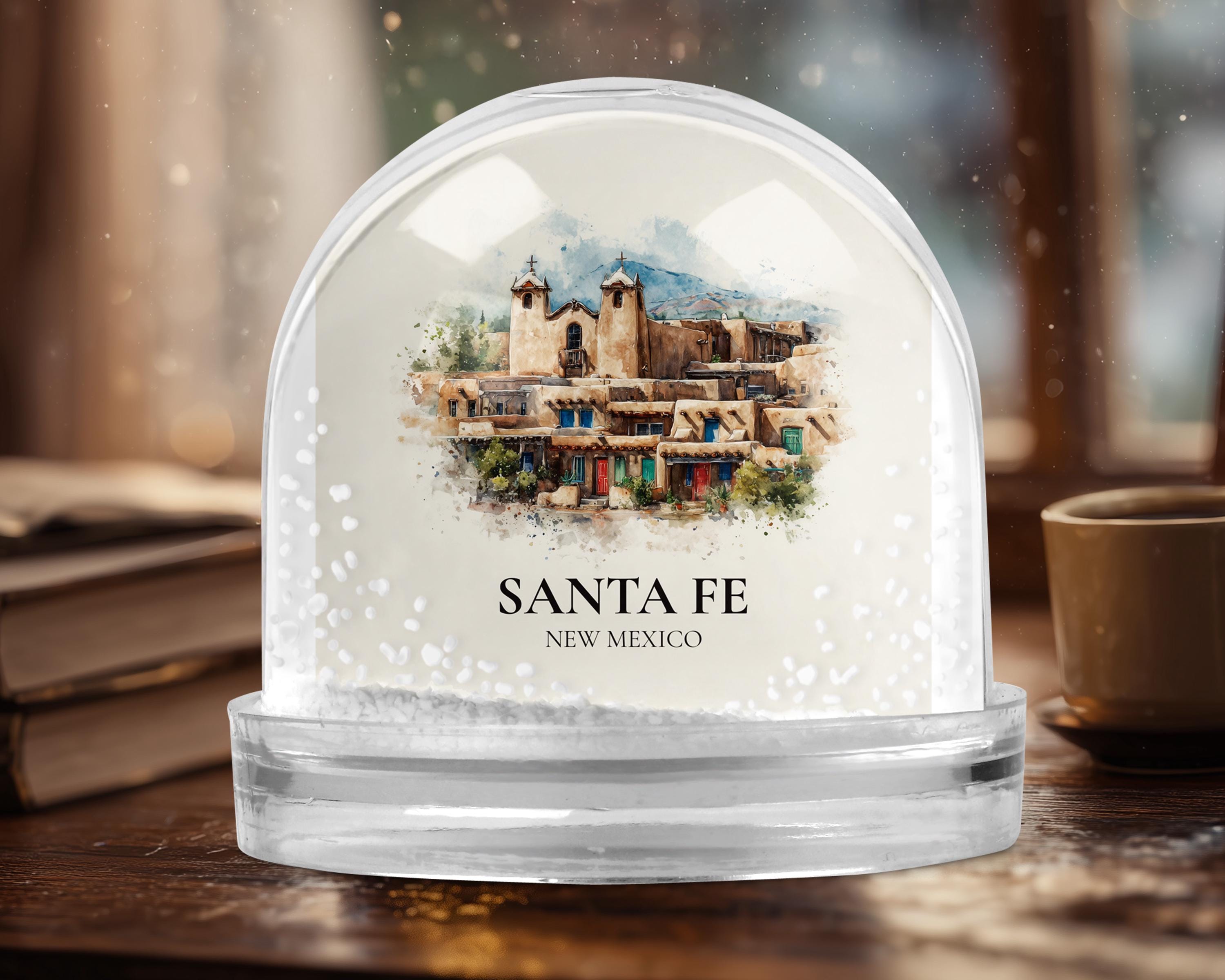 Santa Fe New Mexico Snow Globe, Personalized Watercolor, Custom Travel Souvenir Keepsake City Dome