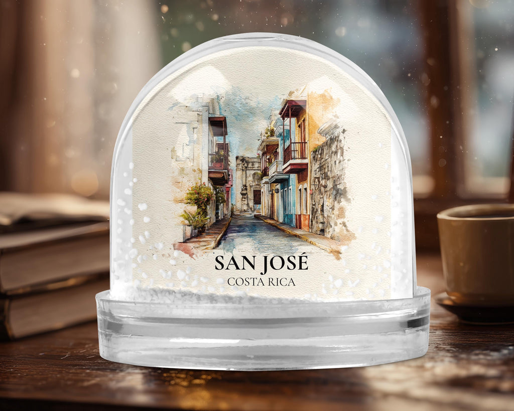 San Jose Costa Rica Snow Globe, Personalized Watercolor, Custom Travel Souvenir Keepsake City Dome