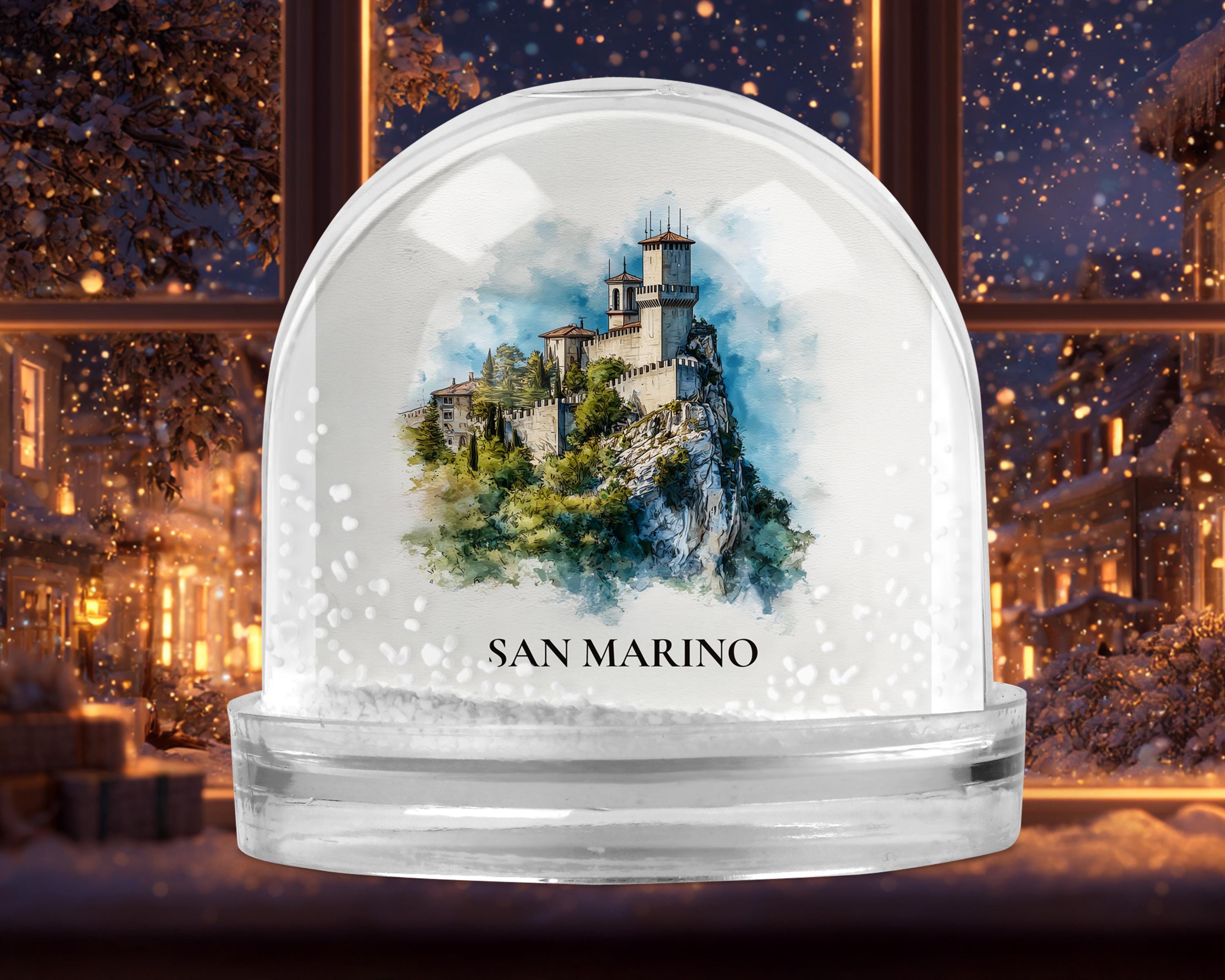 San Marino Snow Globe, Personalized Watercolor, Custom Travel Souvenir Keepsake City Dome