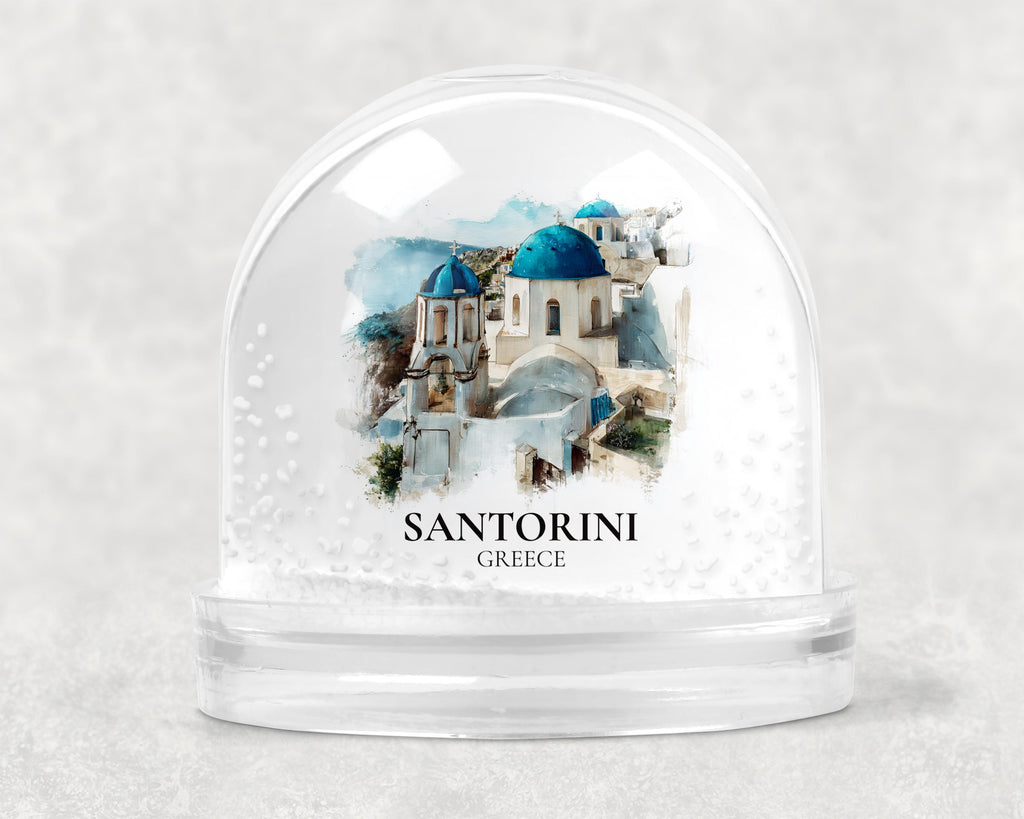 Santorini Snow Globe Greece , Personalized Watercolor, Custom Travel Souvenir Keepsake City Dome