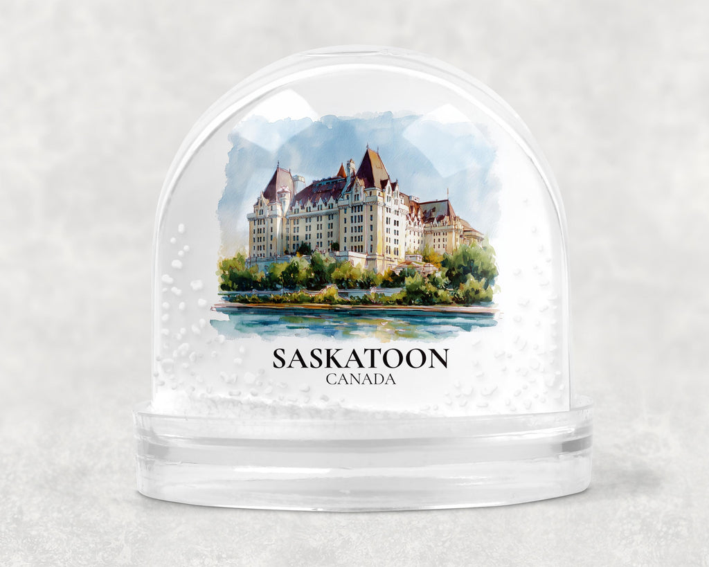 Saskatoon Saskatchewan Snow Globe, Personalized Watercolor, Custom Travel Souvenir Keepsake City Dome