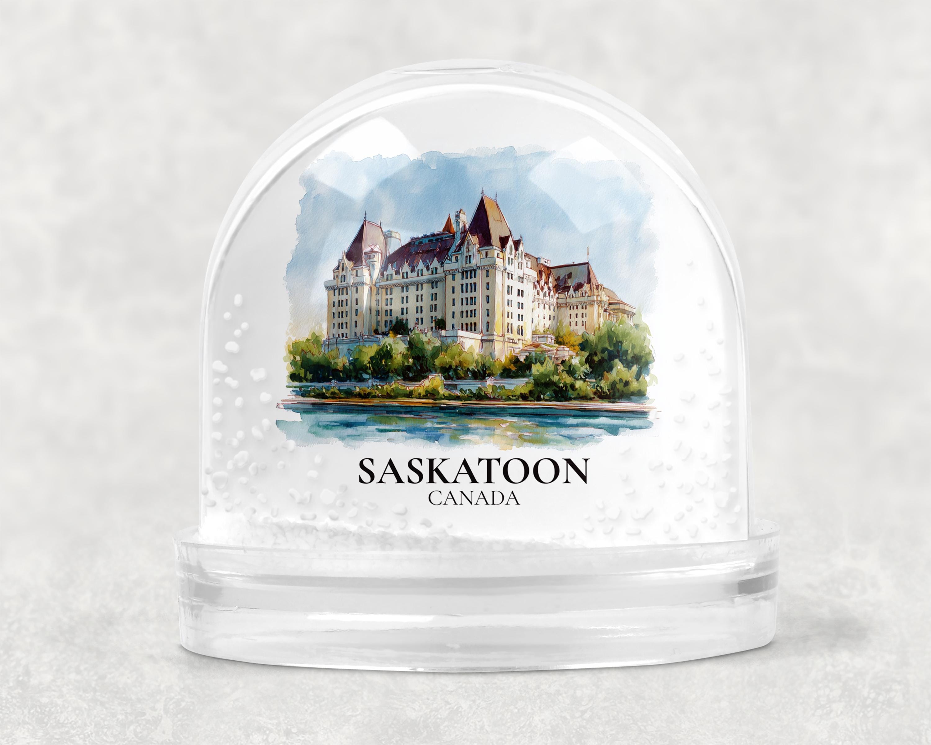 Saskatoon Saskatchewan Snow Globe, Personalized Watercolor, Custom Travel Souvenir Keepsake City Dome
