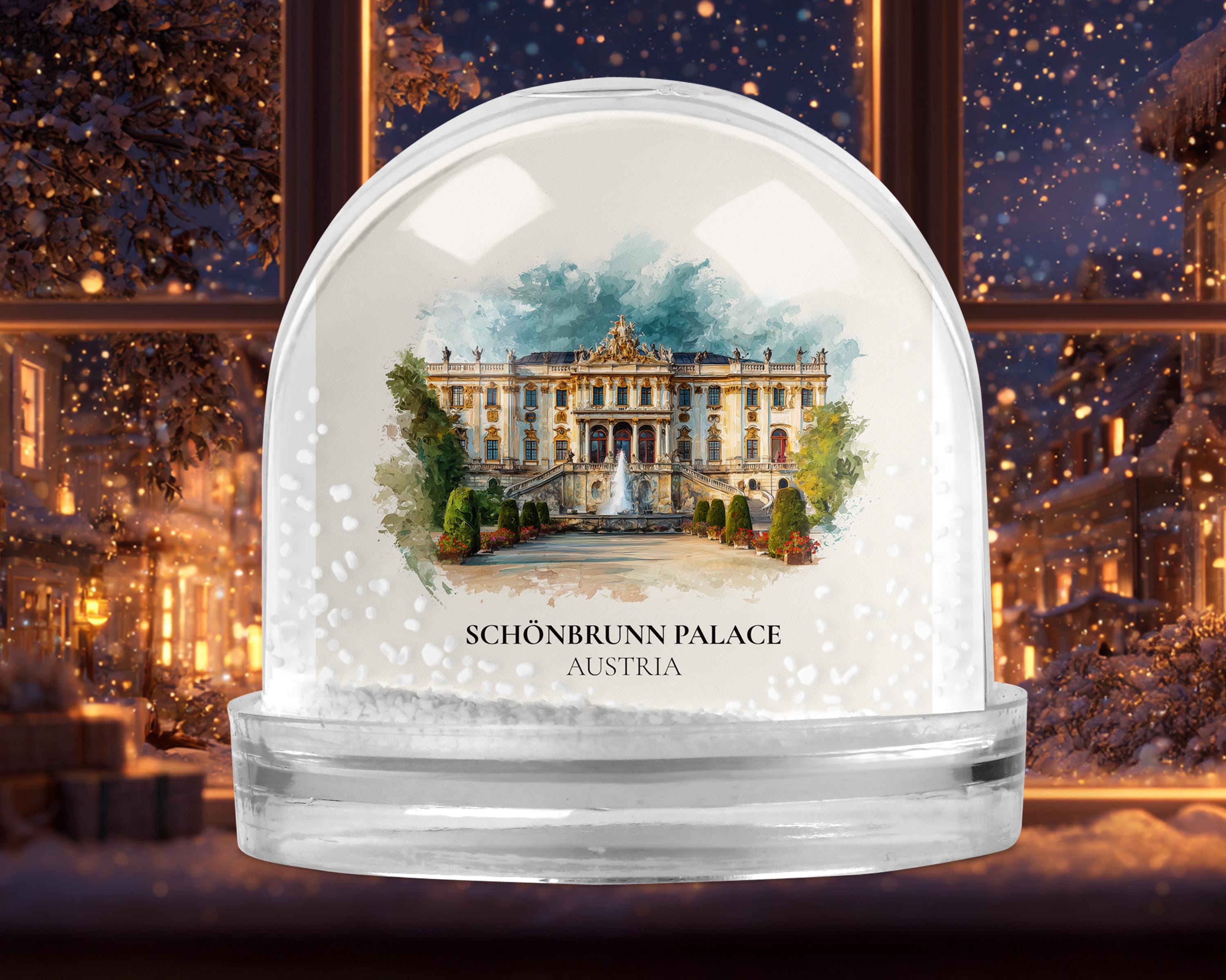 Schonbrunn Palace Austria Snow Globe, Personalized Watercolor, Custom Travel Souvenir Keepsake City Dome