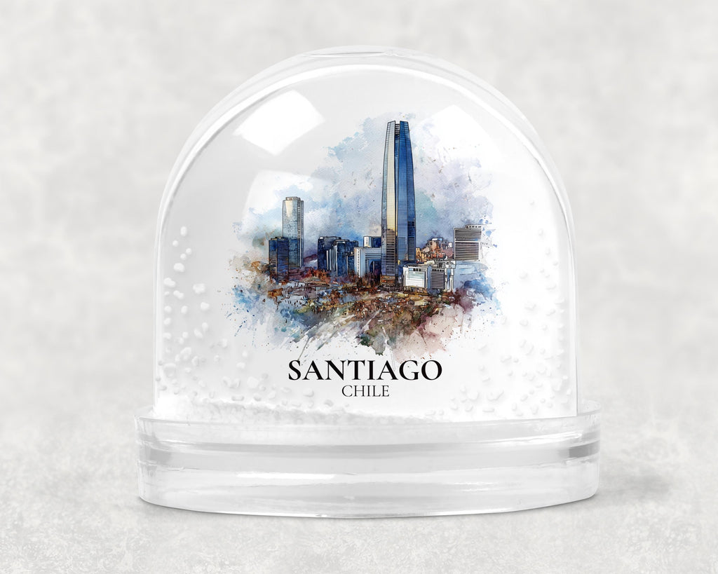 Santiago Chile Snow Globe, Personalized Watercolor, Custom Travel Souvenir Keepsake City Dome