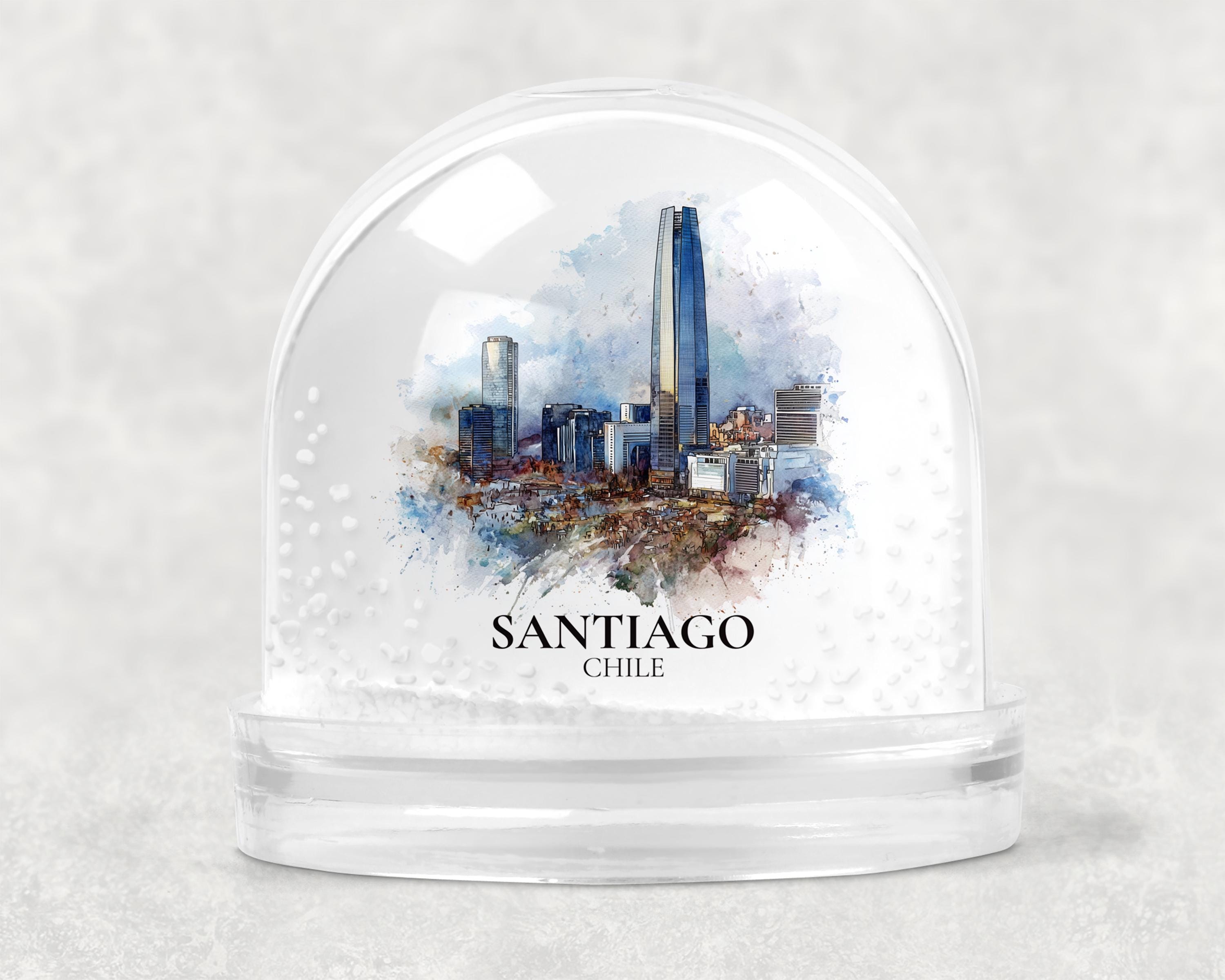 Santiago Chile Snow Globe, Personalized Watercolor, Custom Travel Souvenir Keepsake City Dome