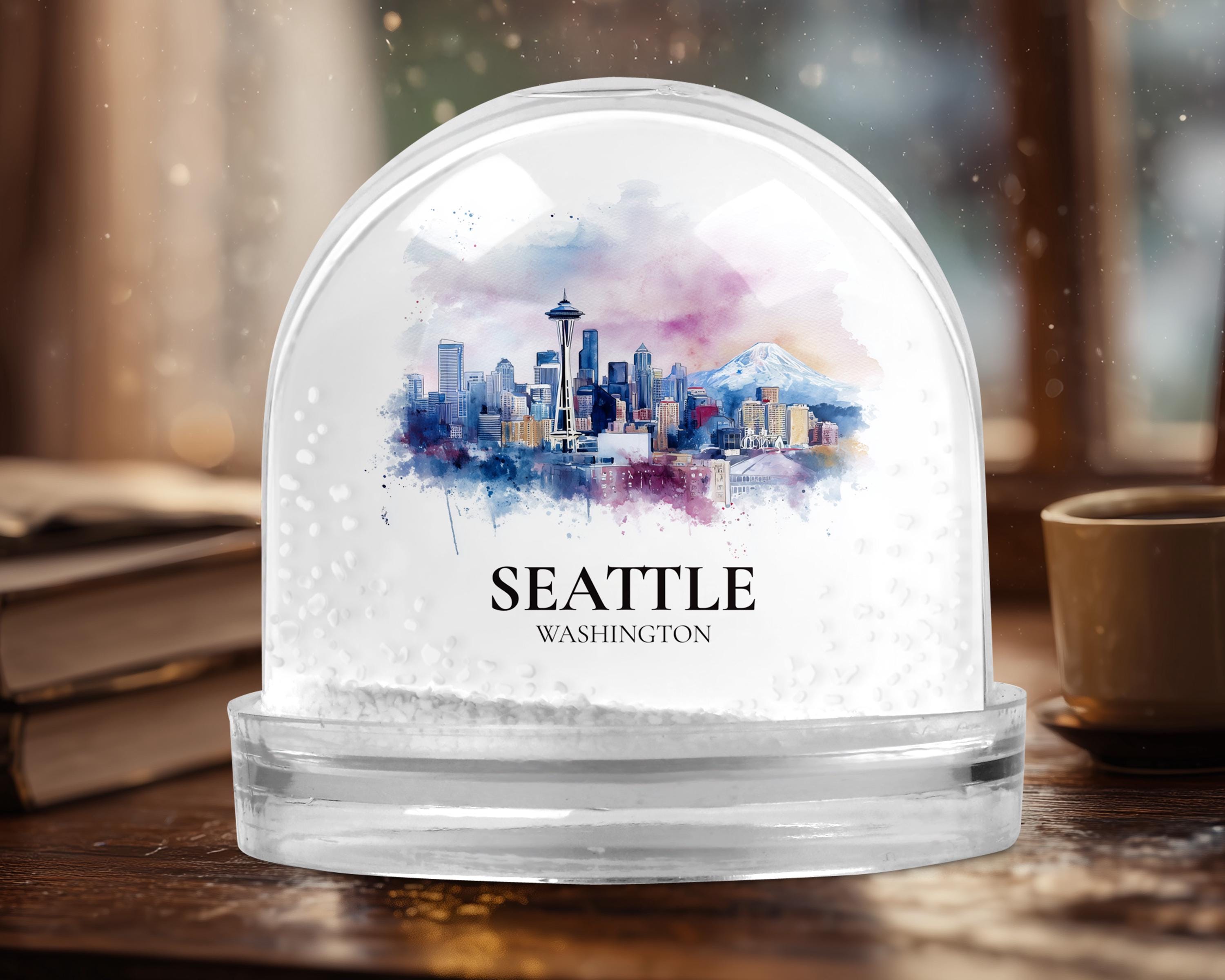 Seattle Washington Snow Globe, Personalized Watercolor, Custom Travel Souvenir Keepsake City Dome