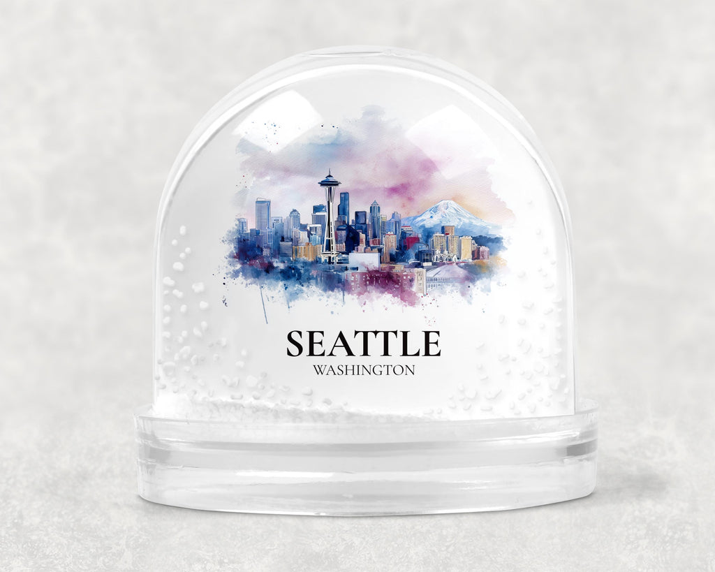 Seattle Washington Snow Globe, Personalized Watercolor, Custom Travel Souvenir Keepsake City Dome