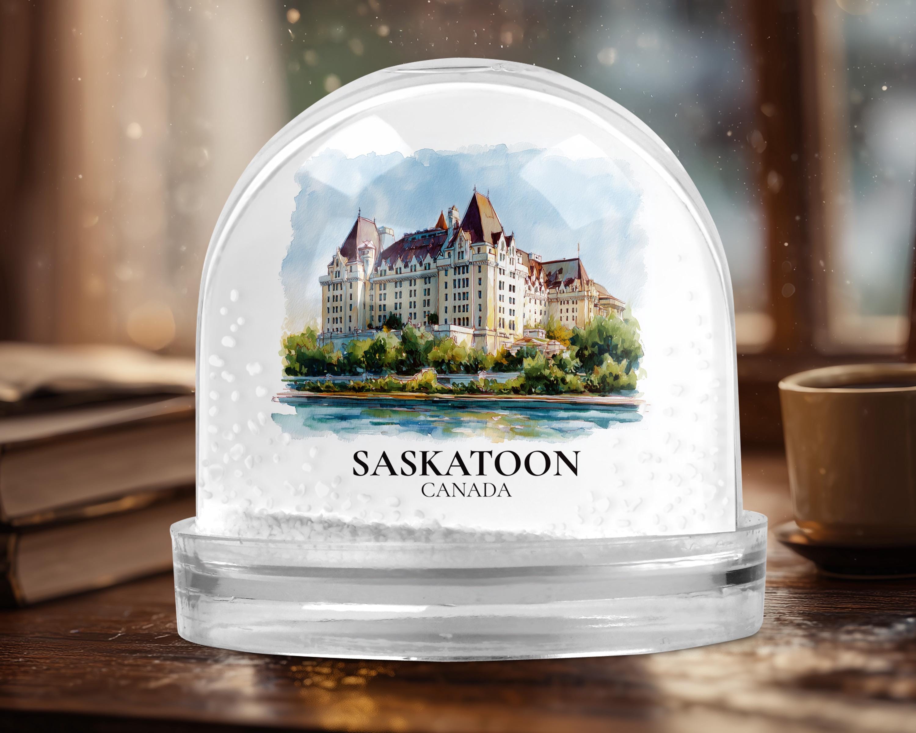 Saskatoon Saskatchewan Snow Globe, Personalized Watercolor, Custom Travel Souvenir Keepsake City Dome