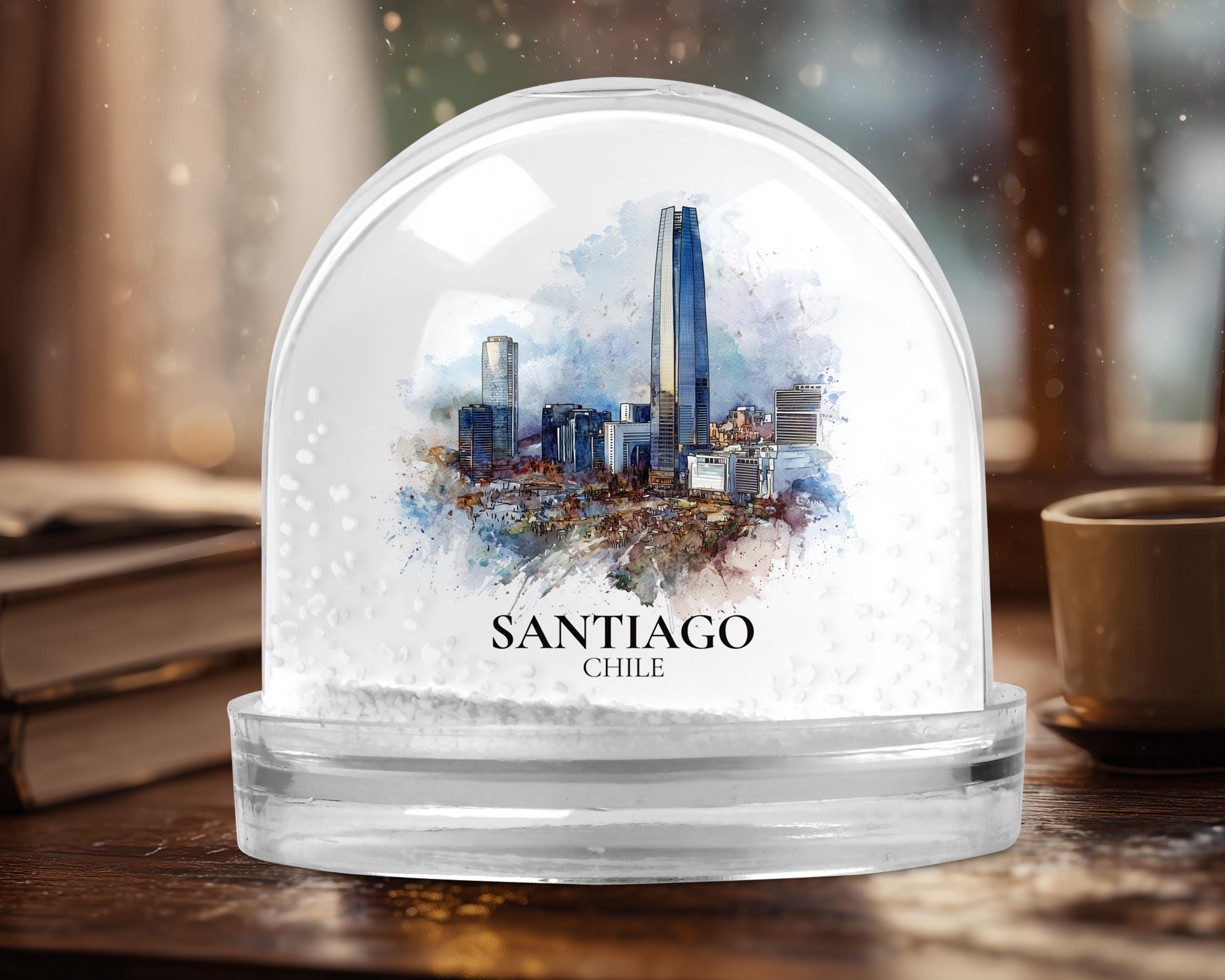 Santiago Chile Snow Globe, Personalized Watercolor, Custom Travel Souvenir Keepsake City Dome